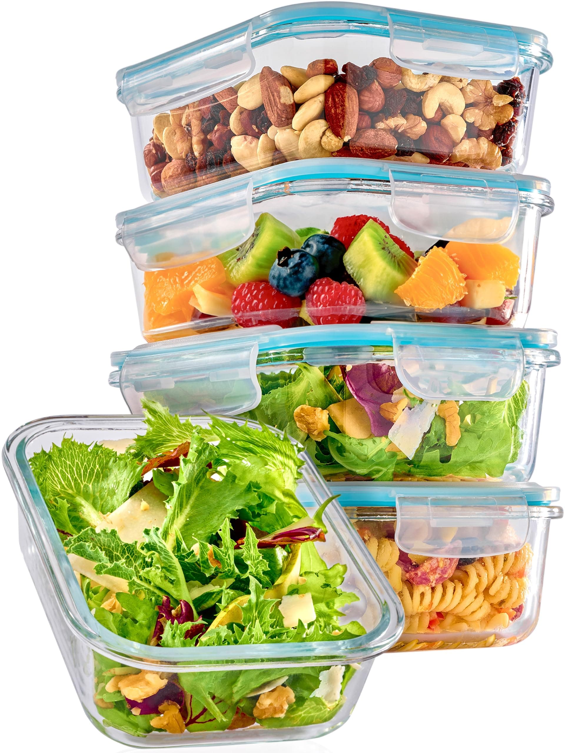 Praknu Boîte en Verre avec Couvercle - Conservation Alimentaire 1l - Lot de 4 - Hermétiques & Empilables - Sans BPA - Passe au Lave-vaisselle, Congélateur & Micro-ondes