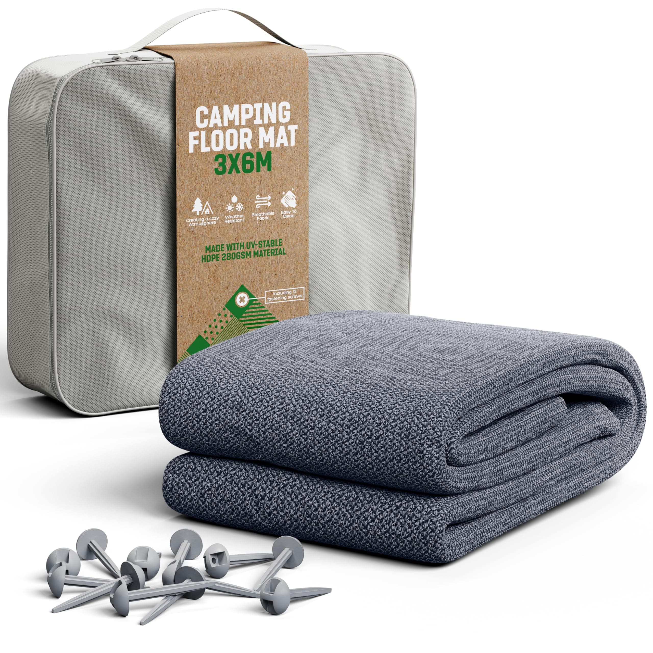 GardenGloss Tapis de Préau - Tapis de Camping Extérieur Imperméable - Tapis de Tente avec 12 Piquets et Sac de Transport