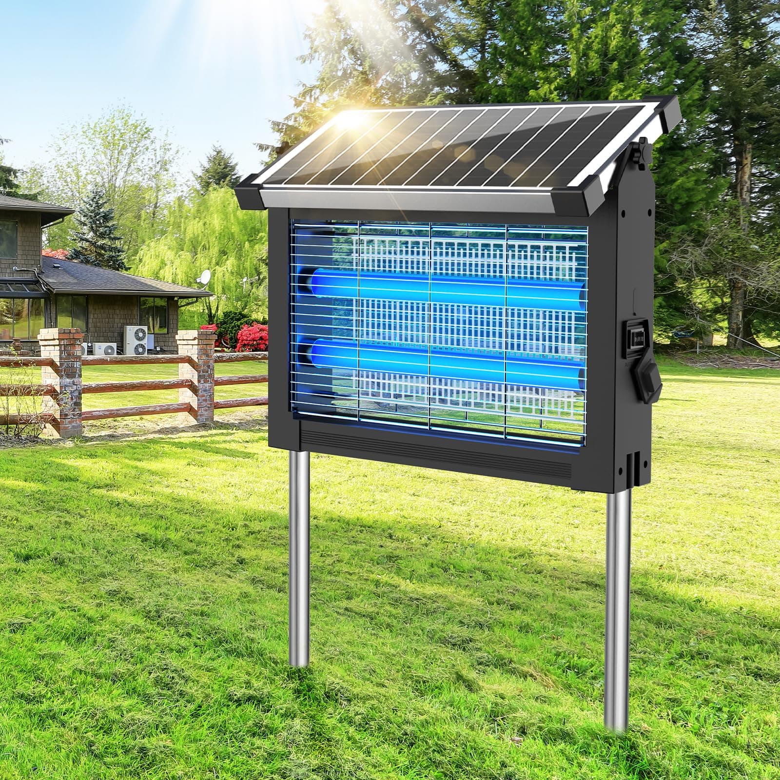 Dnenellr Lampada Antizanzare Solare da Esterno, Zanzariera Elettrica 4500V, Impermeabile IPX5, Ricaricabile USB-C, Batteria 4000mAh, Senza Fili con Picchetto per Giardino, Prato, Terrazzo, Campeggio