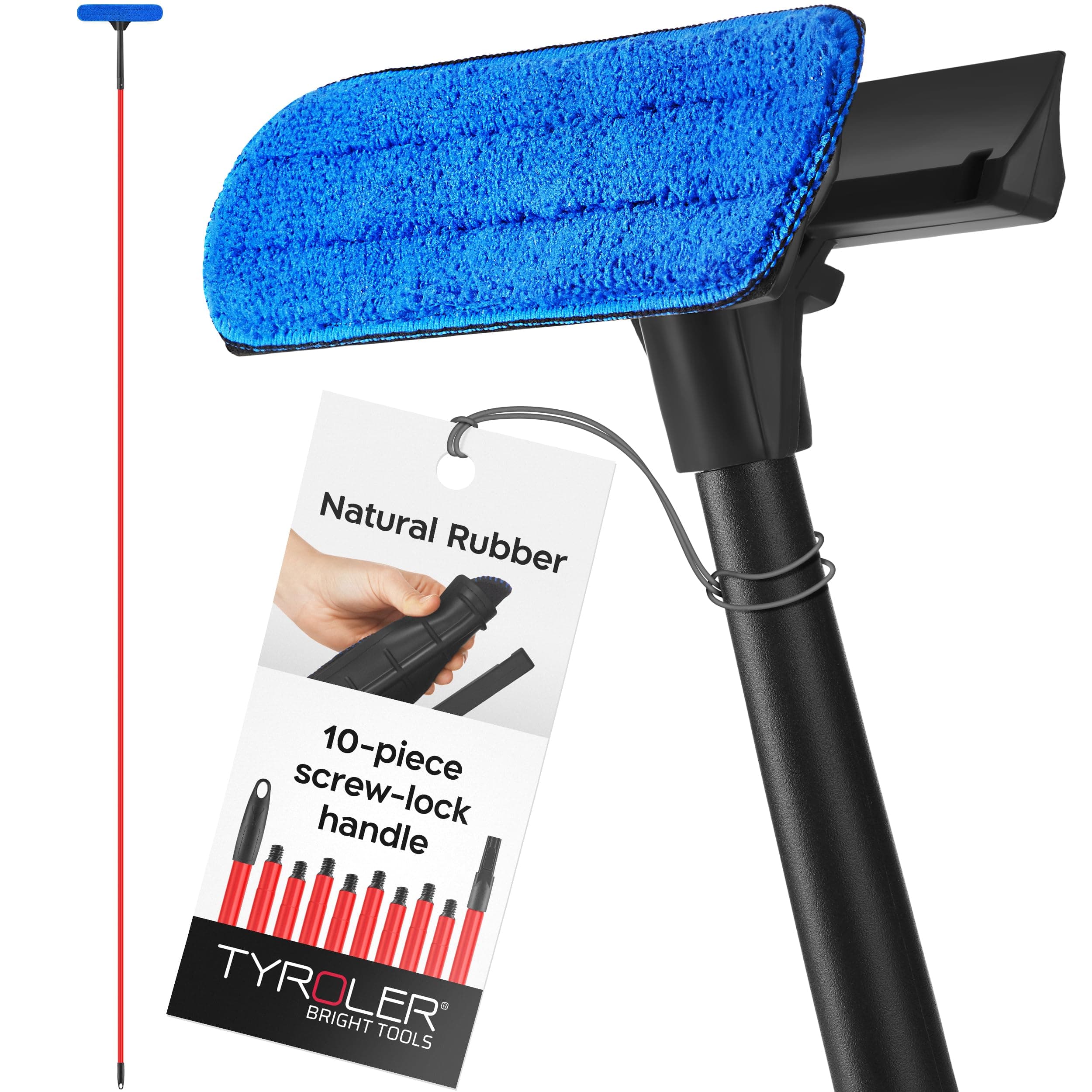 Tyroler Raclette Vitre Professionnel Nettoyage Vitre | 0.3 à 3.8M Lave Vitre Manche Télescopique Nettoyant Vitre | Kit Nettoyage Vitre 2 en 1 | Perche Télescopique Nettoyage Parfaite | 100% Caoutchouc