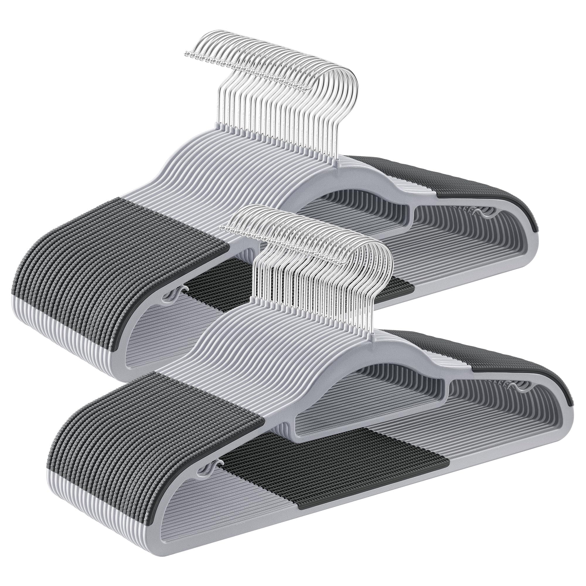 SONGMICS Kleiderbügel 50er Set, Bügel aus Kunststoff, rutschfest, platzsparend, Dicke 0,5 cm, 42 cm lang, um 360° drehbarer Haken in Silber, hellgrau-dunkelgrau CRP20G50