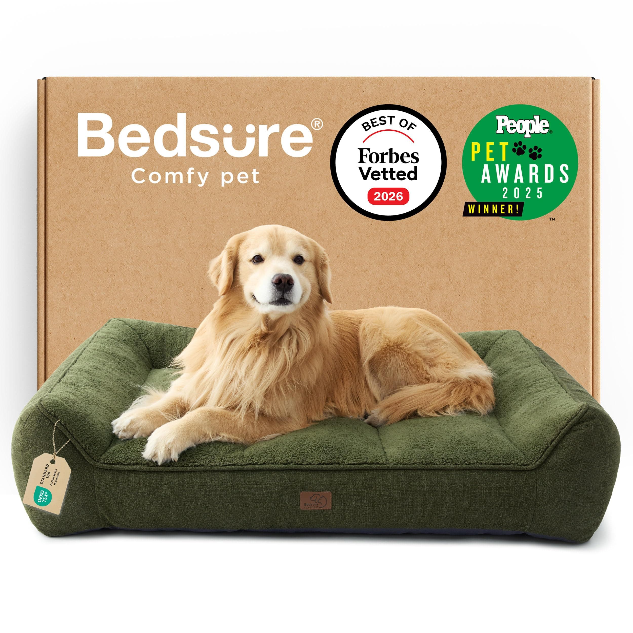 Bedsure Cama Lavable Perros Grandes - 122x89cm Sofá para Perro Extra Grueso y de Soporte con Funda Impermeable, Cama Antideslizante de Peluche Sherpa Suave, Verde Oscuro