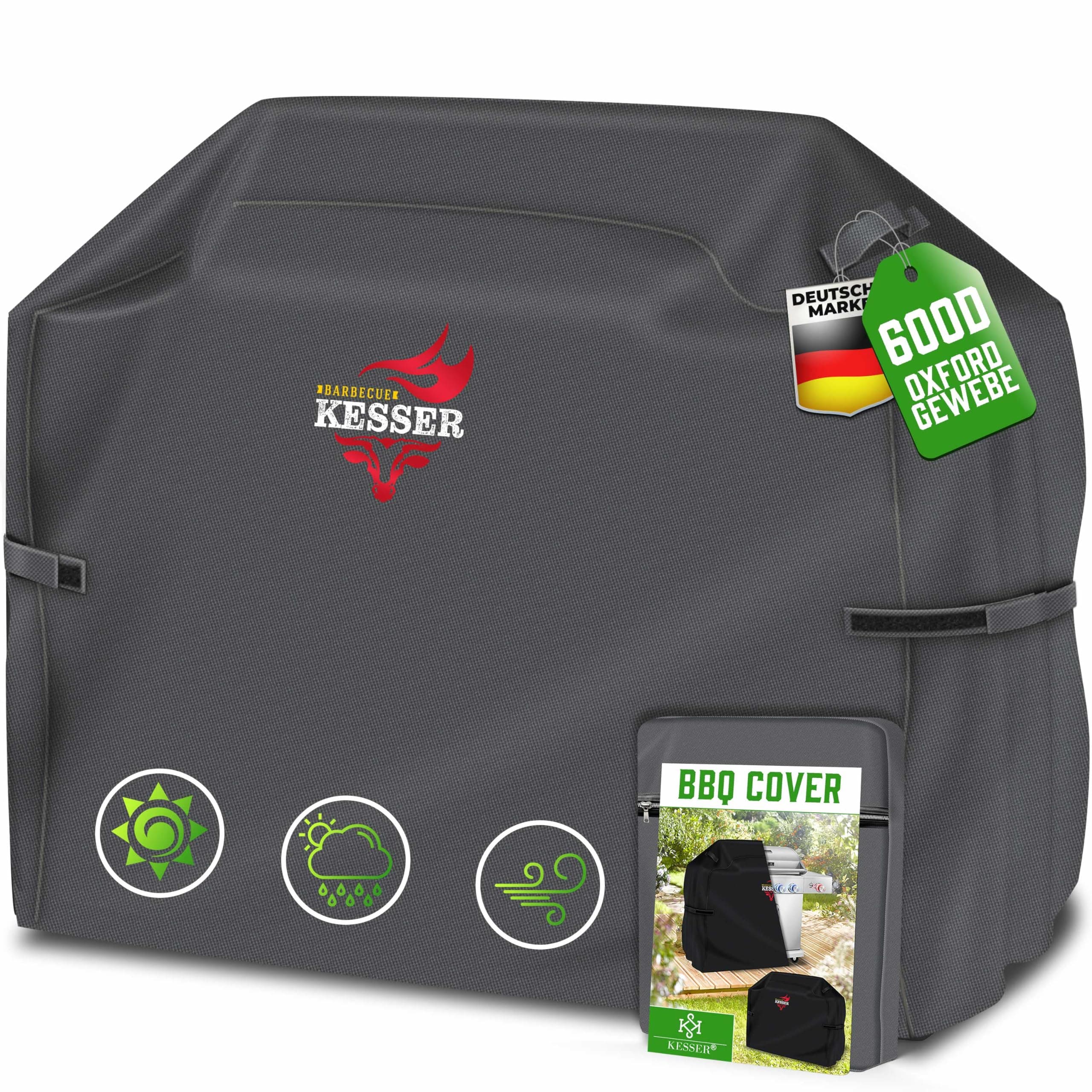 KESSER® Grillabdeckung Wetterfest, Grill Abdeckhaube Gasgrill, Grillhaube Schutzhülle für Weber, Enders, Char Broil, 600D Oxford Gewebe, wasserdicht, UV-beständig, reißfest, 147x61x122cm, Anthrazit
