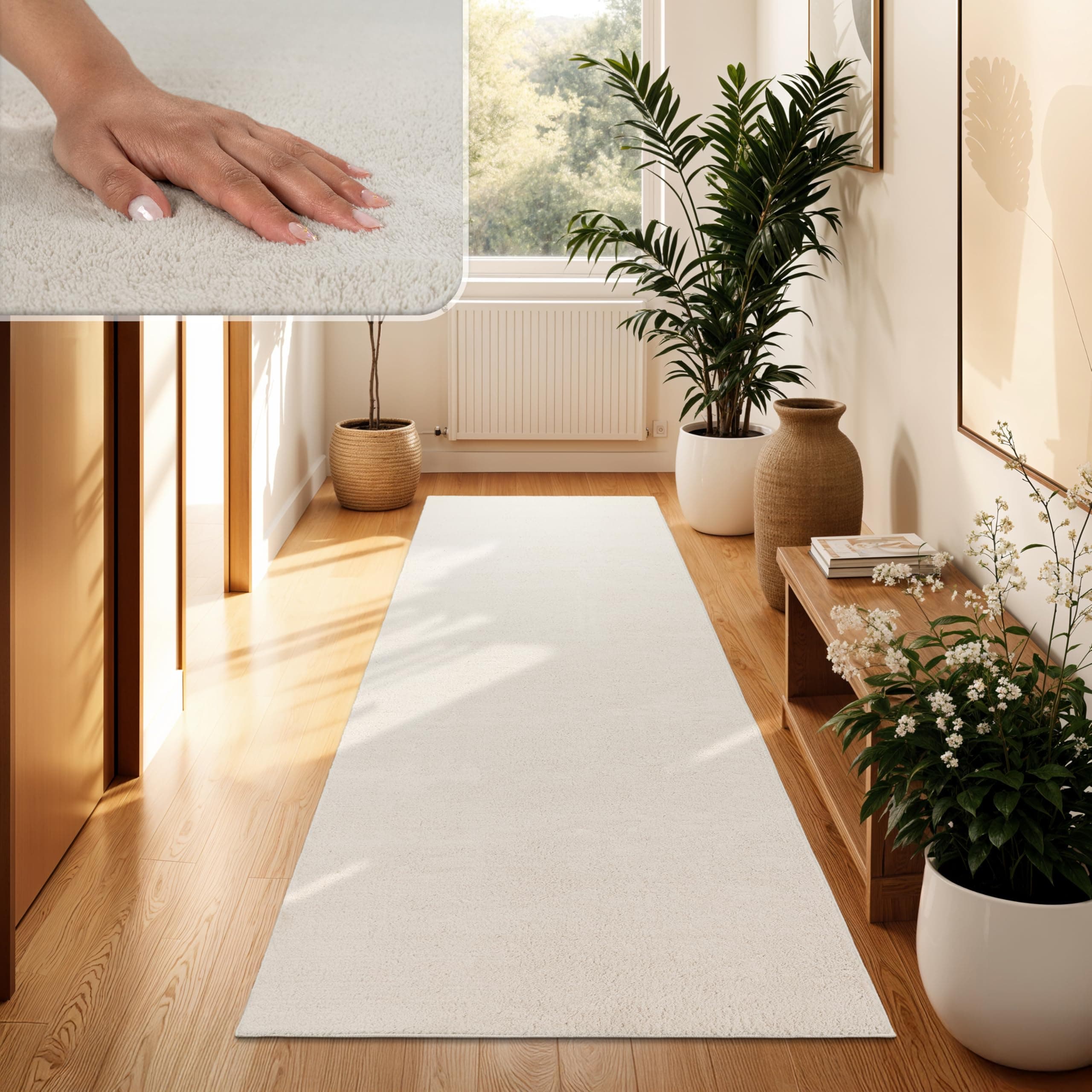 Paco Home Moderner Kuscheliger Wohnzimmer Teppich Kurzflor waschbar flauschig Weich Einfarbig Felloptik zeitlos stilvoll rutschfest pflegeleicht, Grösse 100x200 cm, Farbe: Creme 4