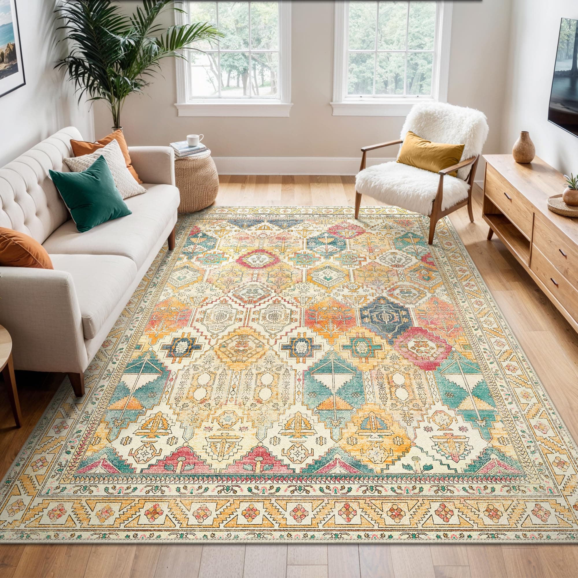 BEIMO Alfombra Salon Vintage, Alfombras de Habitación, Alfombra Salón Estival Antideslizante Lavable, Gran Alfombras Persa para Salón, Multicolor, 160x230cm