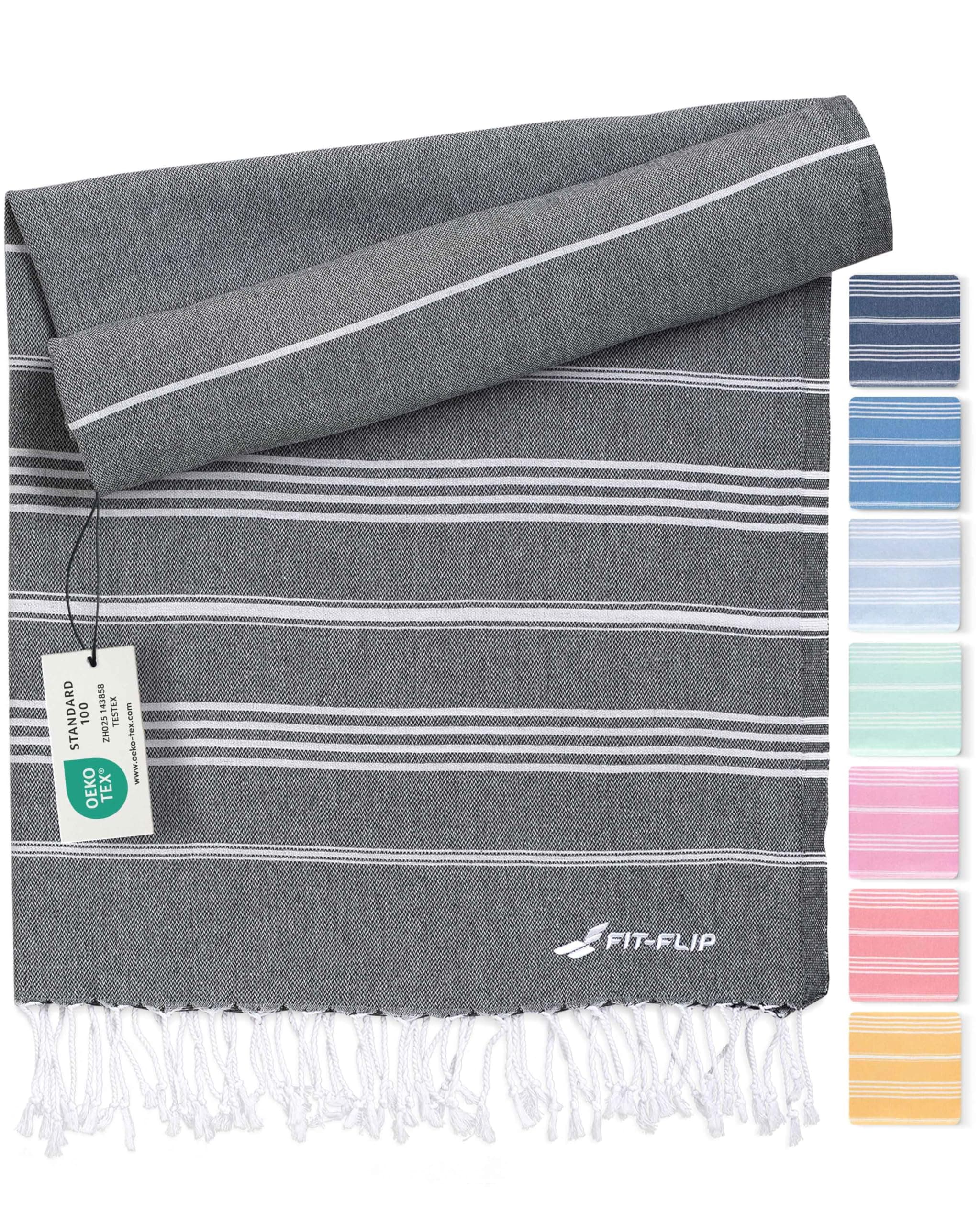 Fit-Flip Toallas Playa Hammam – Pareos Grandes de algodón 100% – Toalla Pareo compacta, Gigante y Secado rápido – Fouta XL Absorbente – Ideal para Piscina - Antracita - 100x200cm Sultan