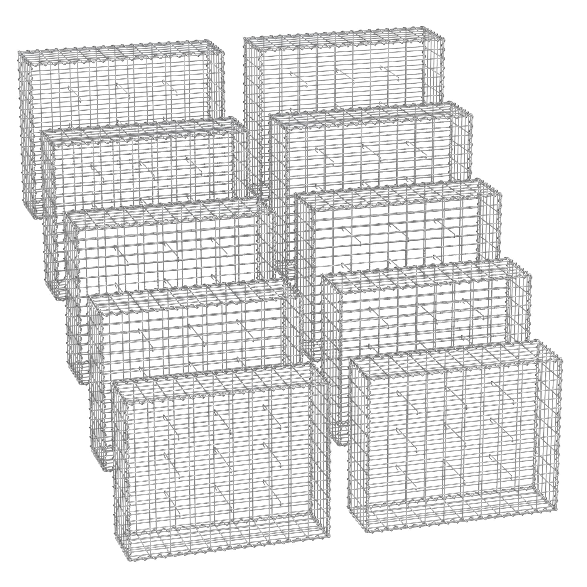 SONGMICS Gabion pour Pierre, Cage en Métal, Panier à Pierre, Maille 5 x 10 cm, Galvanisé, Mur, Paterre, Décoration de Jardin, 100 x 80 x 30 cm, Lot de 10, Argent GGB083V1