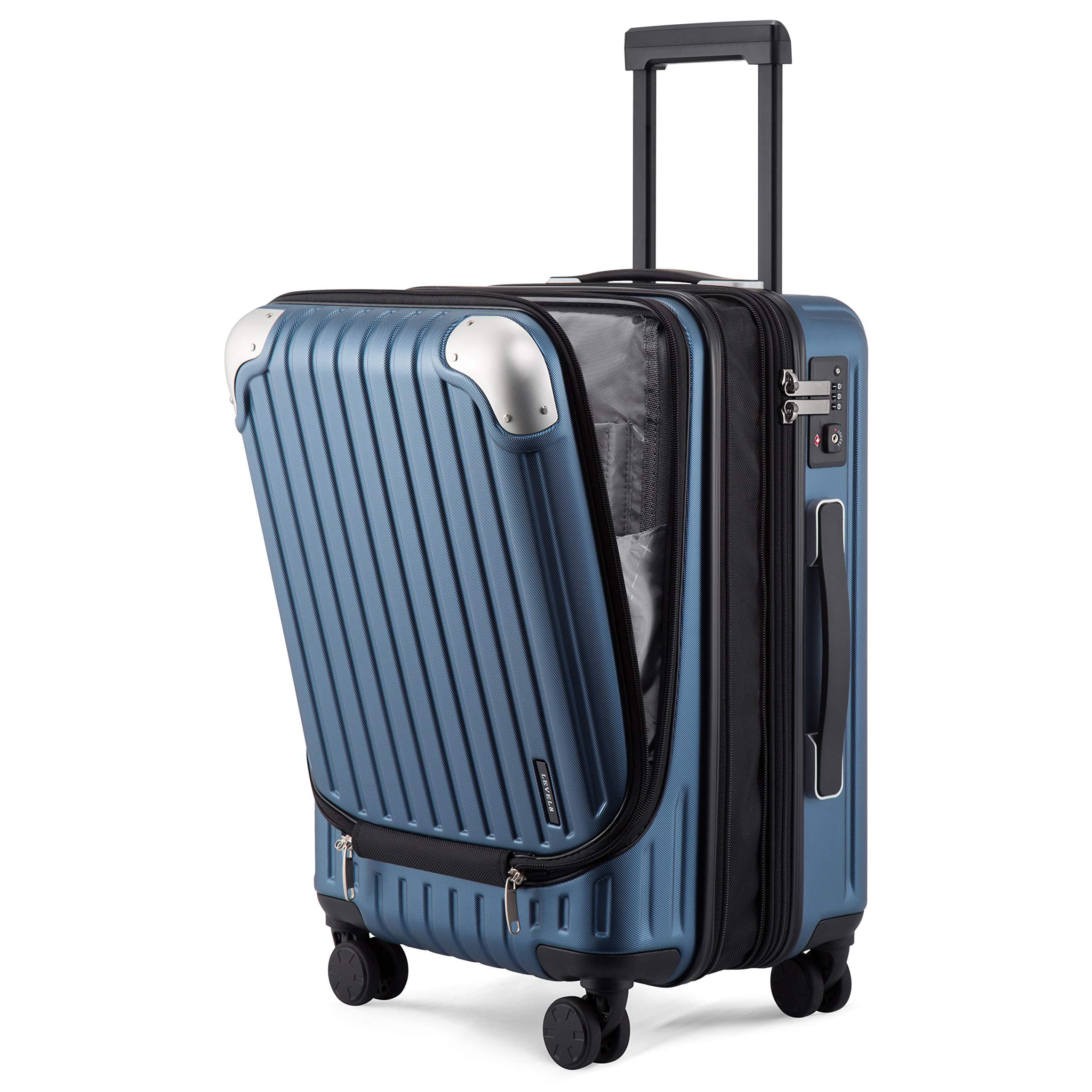 LEVEL8 Maleta Cabina Ampliable ABS+PC Equipaje de Mano Trolley Rígido Ligero Maletas de Viaje con 4 Ruedas Dobles Giratorias 360º y Candado TSA, 55x37x25CM, 42L, Azul
