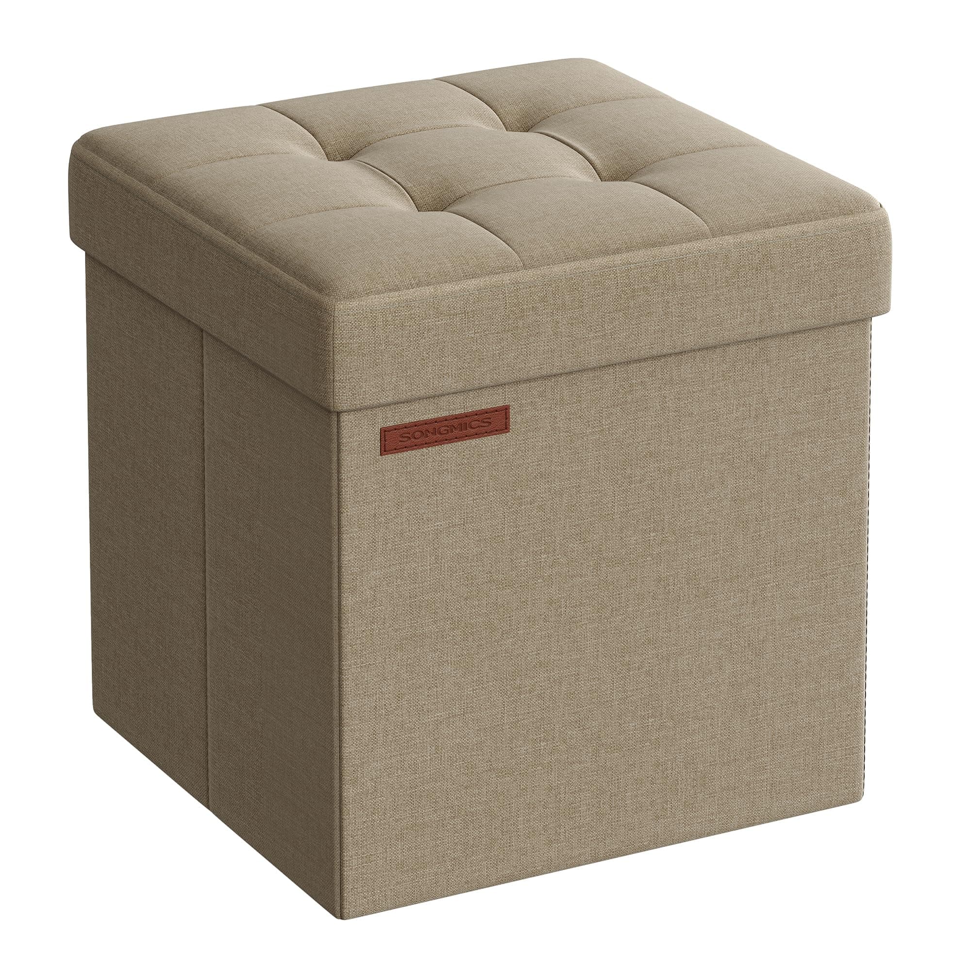 SONGMICS Pouf Contenitore da 38 cm, Cassapanca Pieghevole, Panca Contenitore, Poggiapiedi, per Camera da Letto Ingresso Soggiorno, Marrone Cammello LSF027K01