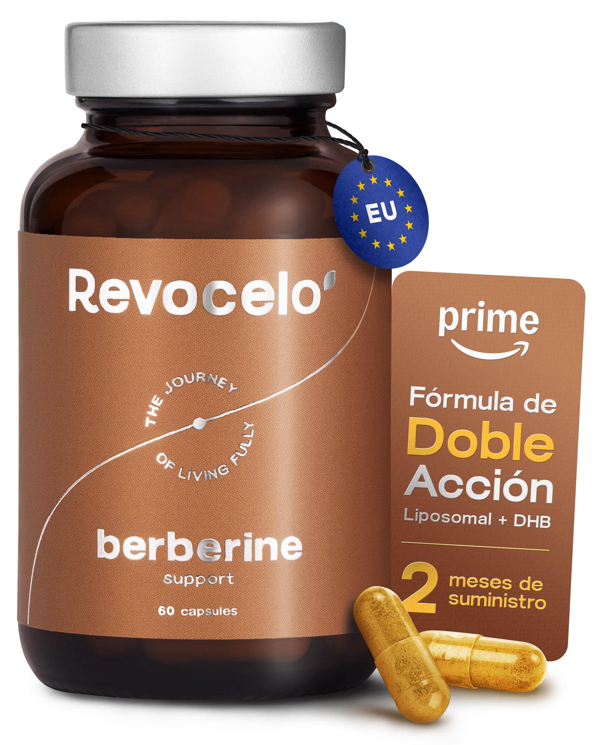 Revocelo Fórmula de doble vía con absorción optimizada, berberina liposomal + DHB, apoyo al metabolismo con cromo y tiamina, cápsulas resistentes a los ácidos, diseñada para el uso diario, 2 meses
