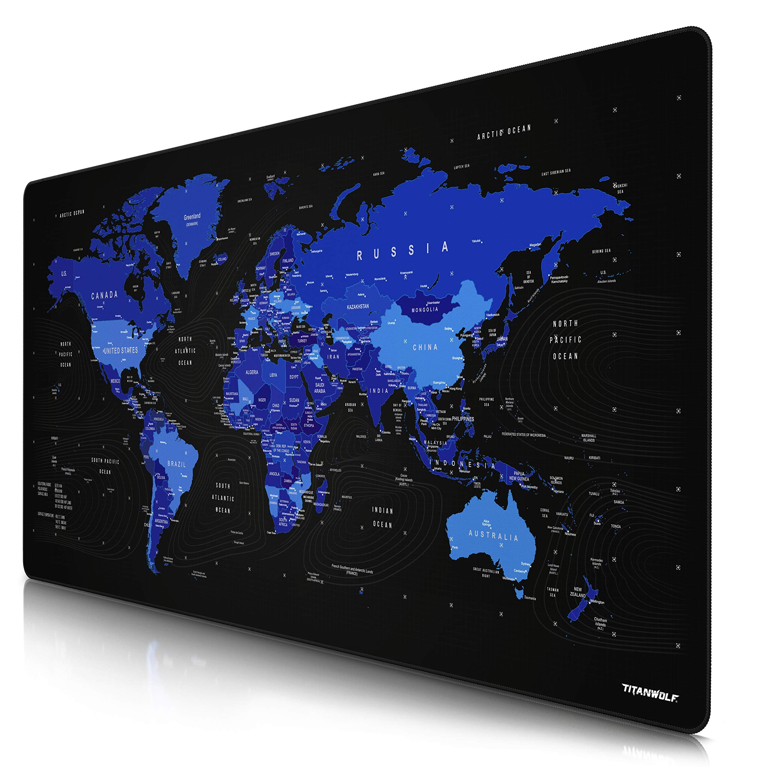 CSL - Übergröße Titanwolf Mauspad 1200x600mm Weltkarte - XXXL Mousepad groß - Tischunterlage Large Size - verbessert Präzision und Geschwindigkeit - XXL Gaming für Logitech Maus Tastatur - blau