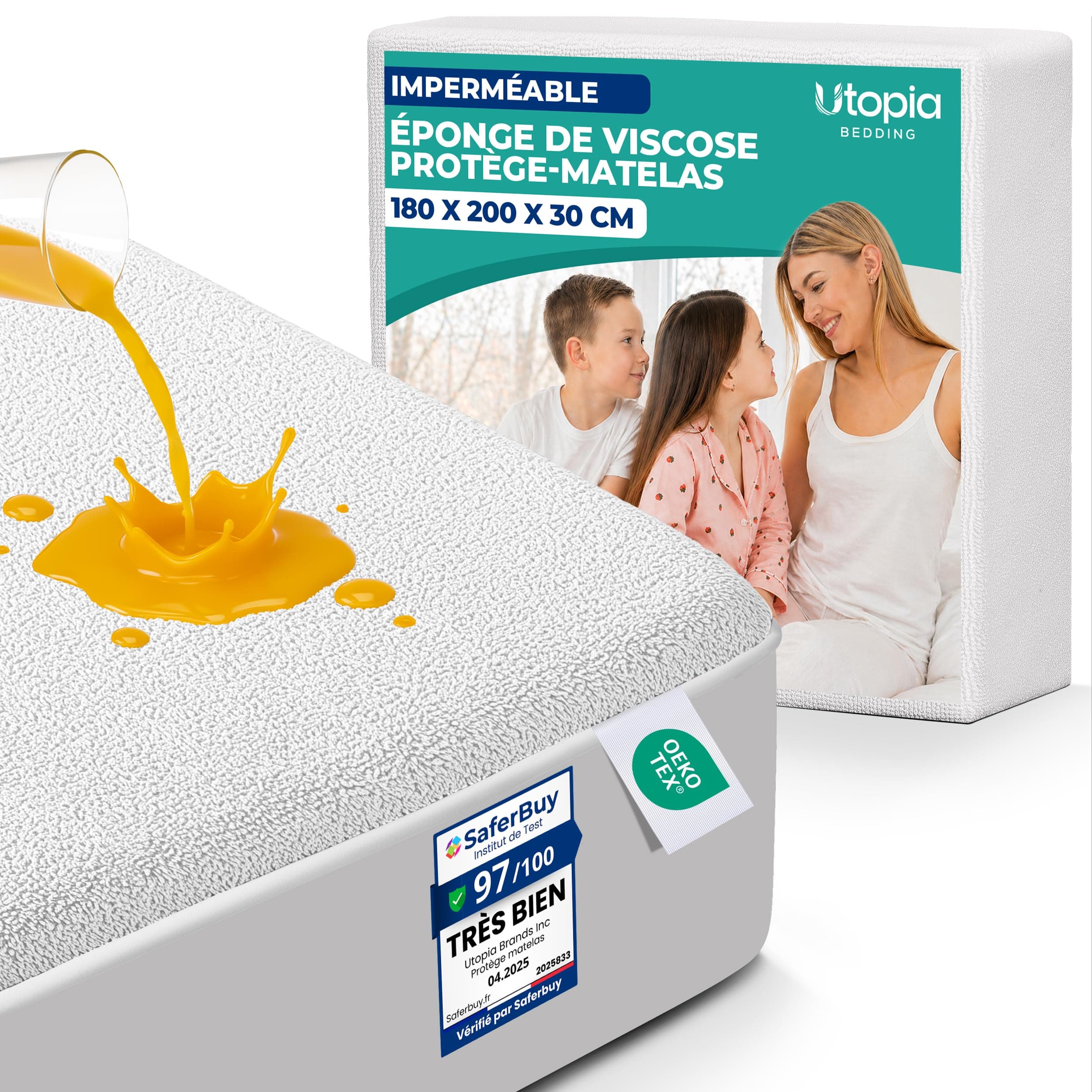 Utopia Bedding Protège Matelas 180 x 200 x 30 cm Imperméable, Viscose, Certifié Oeko-Tex, Alèse Drap Housse, Matelas Couvre, Respirant, Élastique Tout Autou
