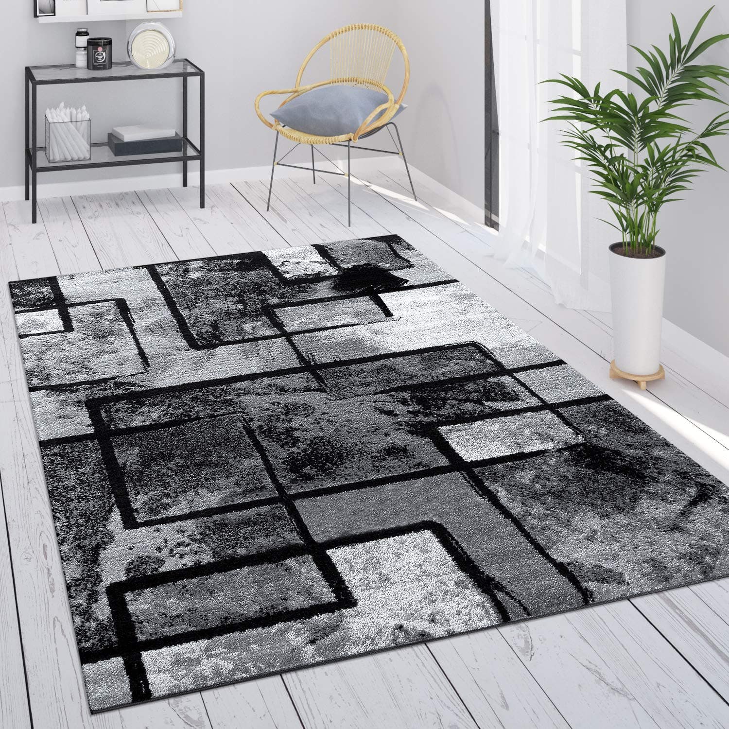 Paco Home Teppich Wohnzimmer Vintage Kurzflor Schlafzimmer Geometrisches Design Modern, Grösse:240x340 cm, Farbe:Grau