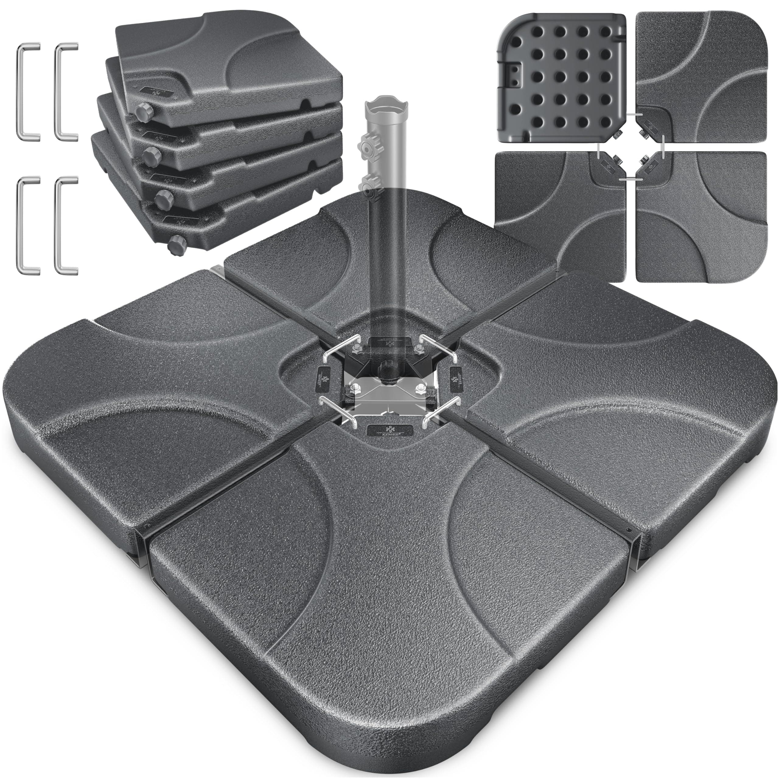 KESSER® Sonnenschirmständer 4-teilig Schirmgewicht Schirmständer für Ampelschirm Bodenkreuz 60 Liter / 80 kg befüllbar mit Wasser oder Sand Inkl. Metallverbinder Ampelschirmständer Kunststoff,