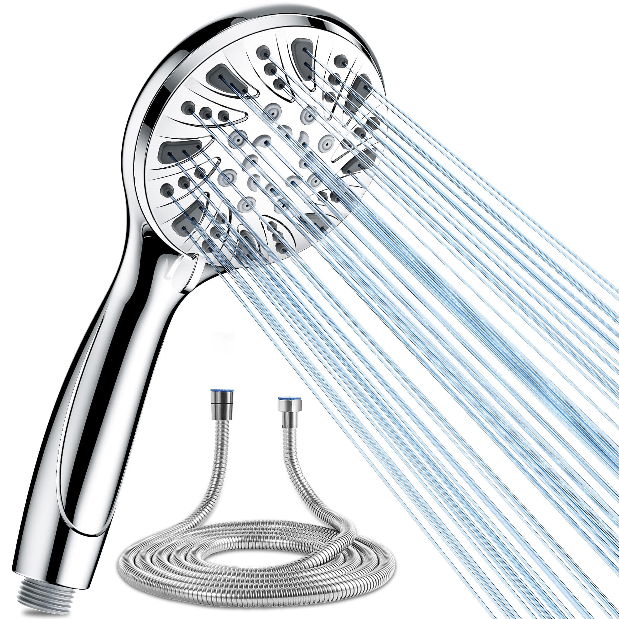 Magichome Cabezal de ducha y manguera de 1,5 m, potente cabezal de ducha cromado de alta presión con 5 modos, cabezal de ducha universal de mano para baja presión de agua