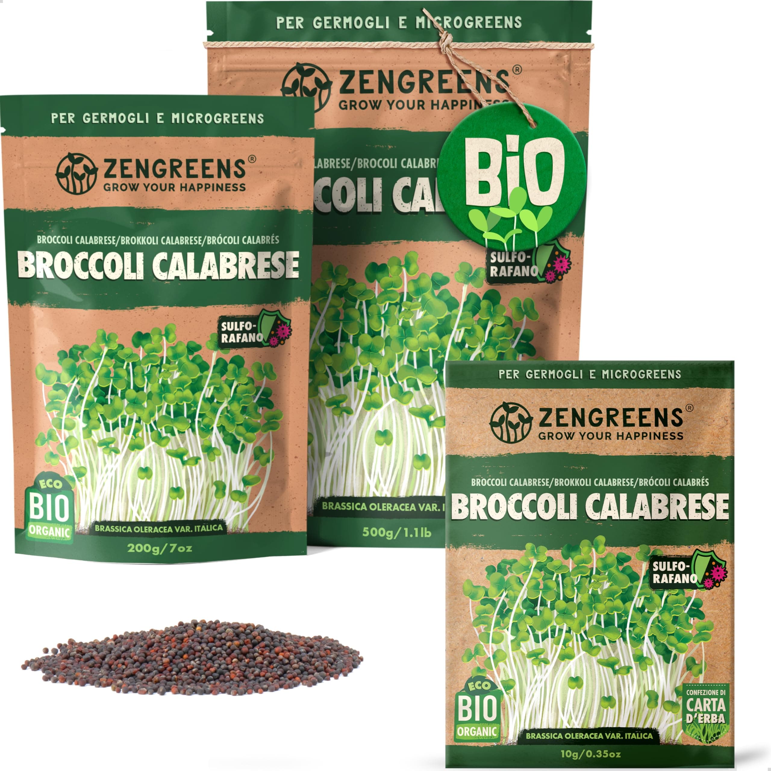 ZenGreens® - Semi di broccoli calabrese biologico - Scegli tra 10g, 200g e 500g - Germogli di broccoli calabrese - Germinazione superiore al 97% - Microgreens