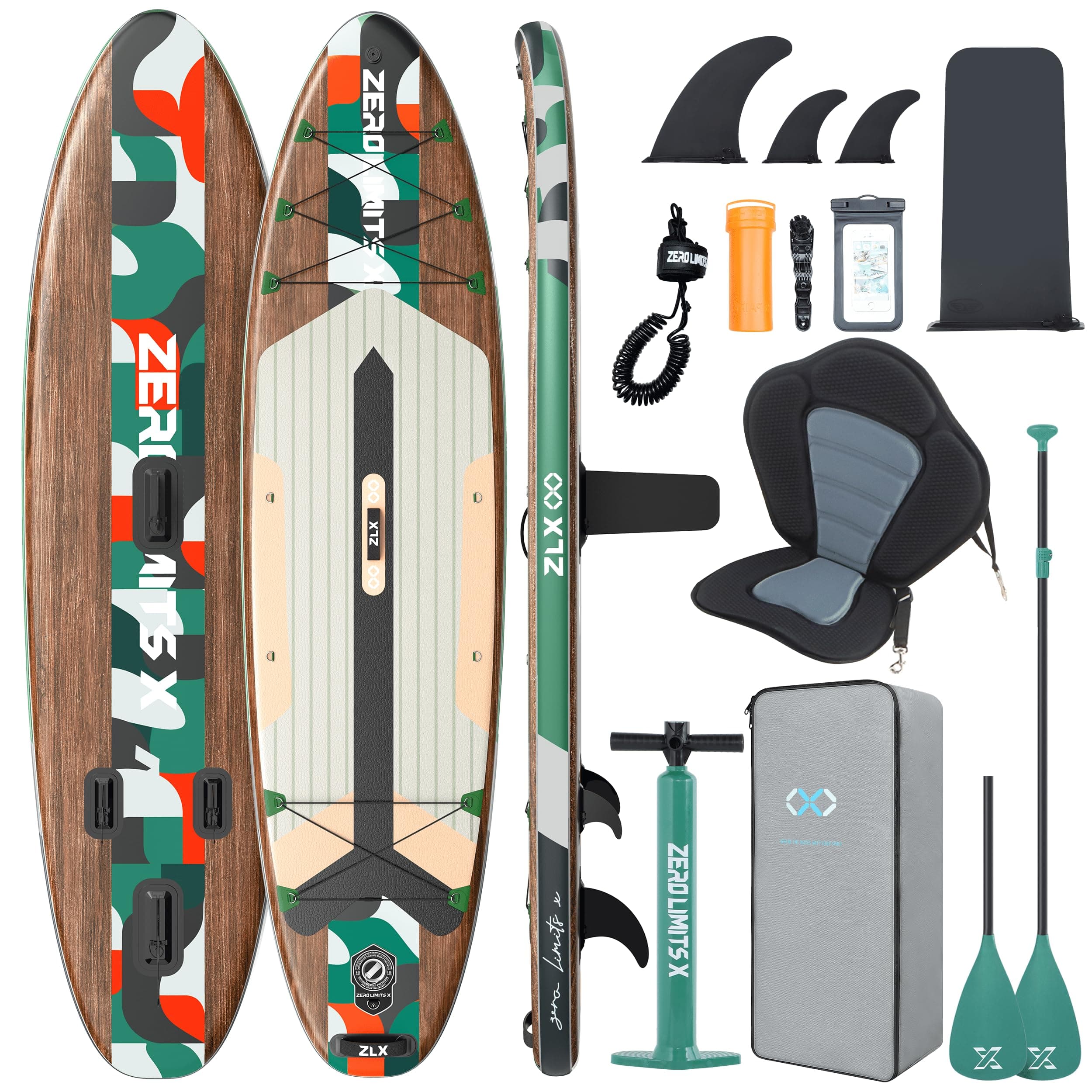 ZLX Paddle Gonflable Adulte 2 Places 320 x 84cm, Stand Up Paddle avec Siège Kayak, Planche Sup Complète avec Accessoires, pour Débutants et Tous Niveaux