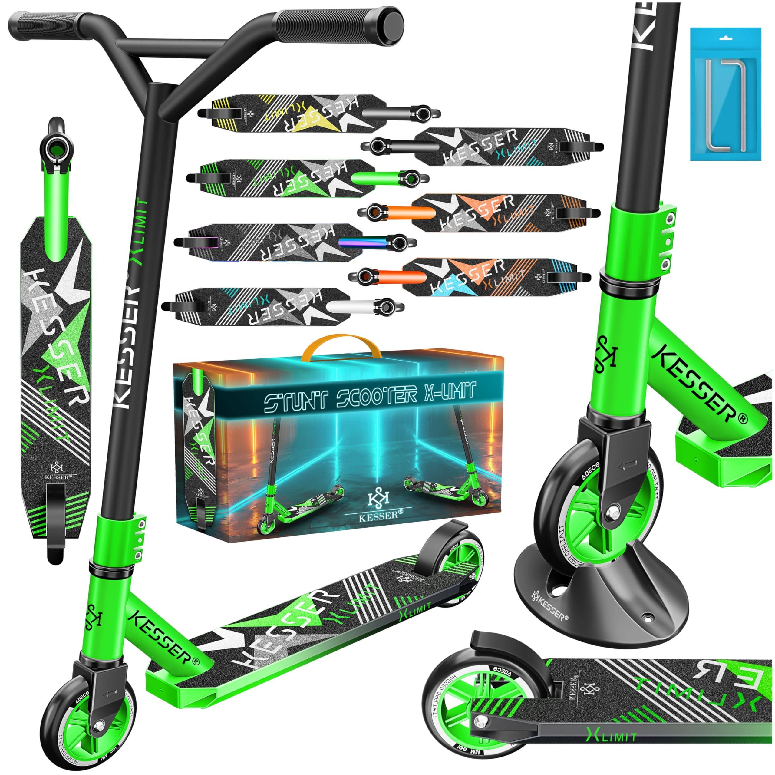 KESSER® Stunt Scooter X-Limit - 360° Lenkung Robuster Funscooter Stuntscooter mit ABEC 9 Kugellagern, 100 mm PU Räder, Kickscooter Tretroller Cityroller Trick Roller für Kinder Erwachsene