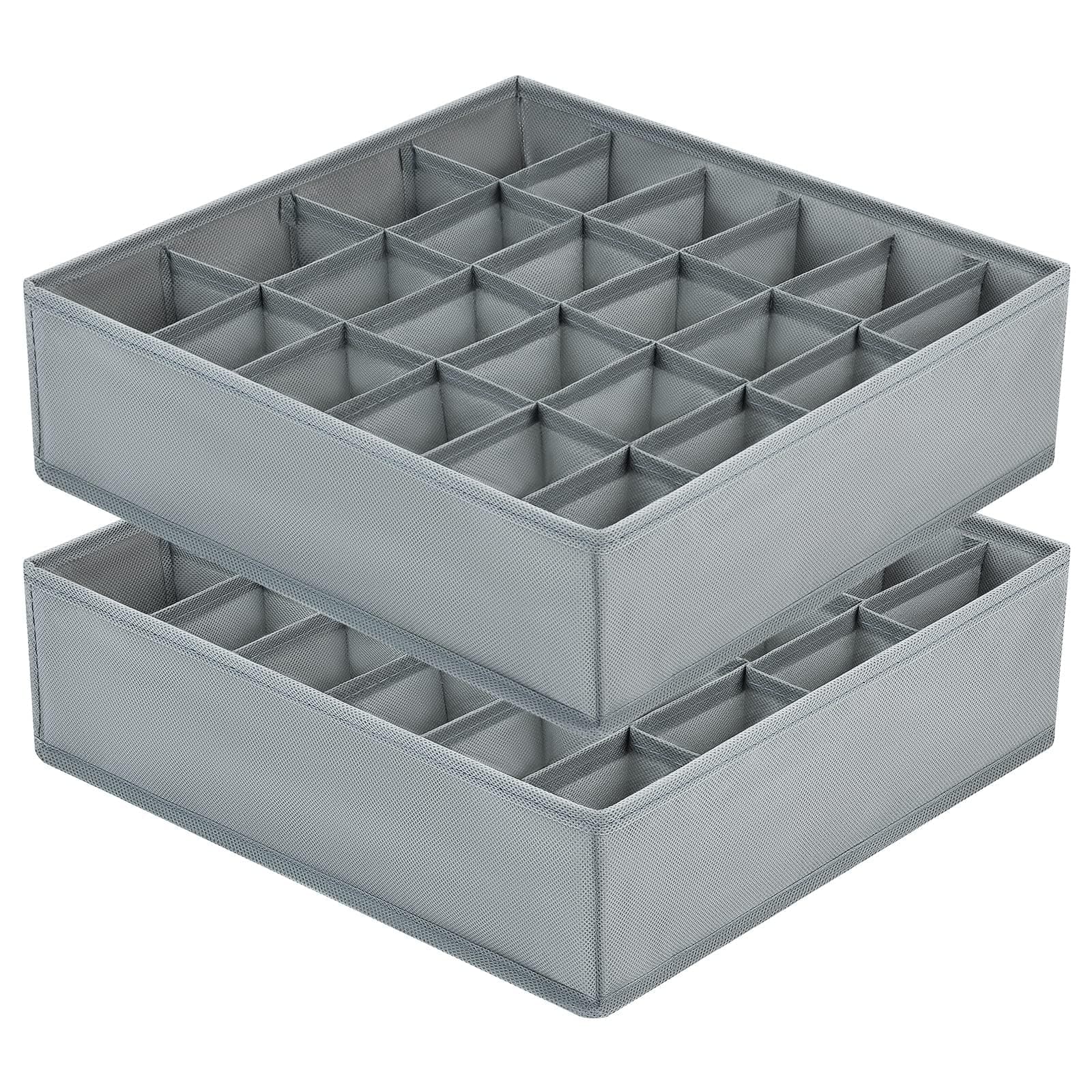DIMJ Organizer Armadio - Set di 2 Organizer Cassetti Pieghevoli con 24 Scompartimenti Calzini Ciascuno, Divisori per Cassetti in Non Tessuto, per Intimo, Vestiti, Calzini e Cravatte, Grigio Chiaro