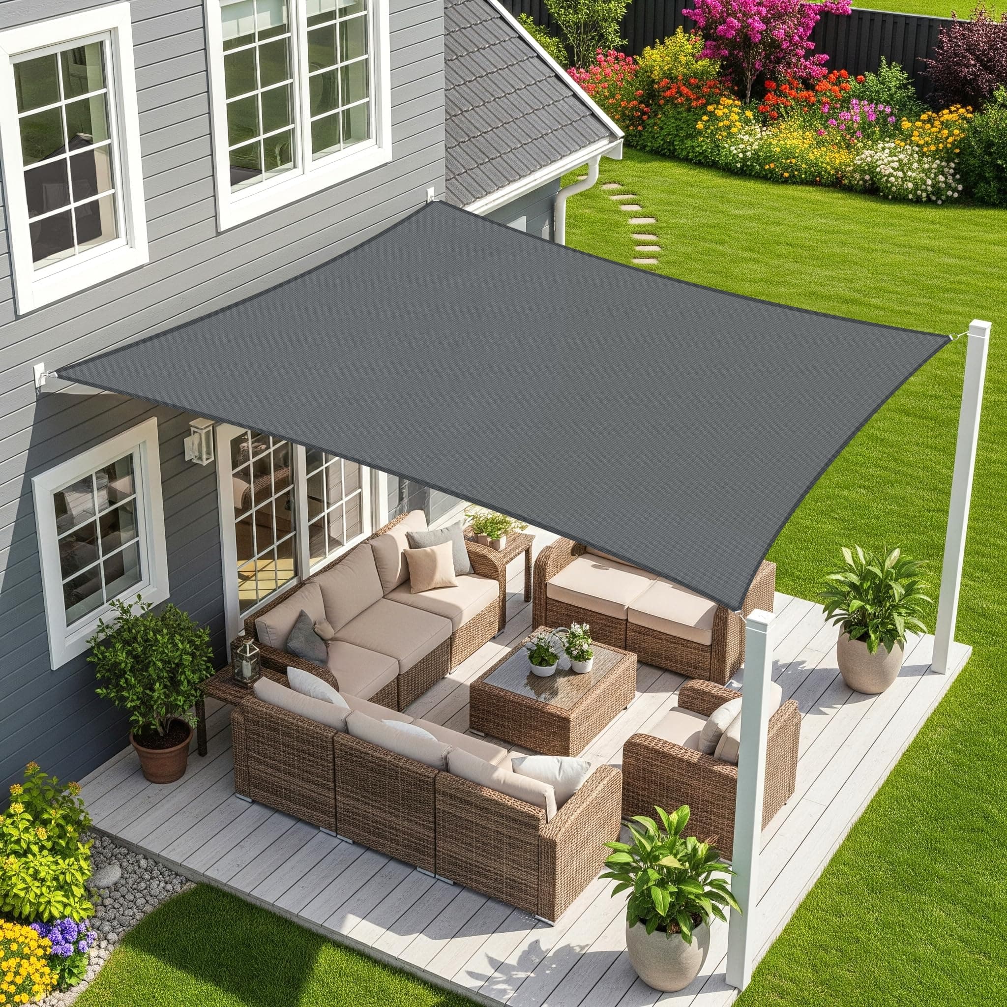 Sunnylaxx 3x4.5m Graphite Voile d’ombrage Rectangulaire Carré, Toile Imperméable Une Protection des Rayons UV à 95%, Voile Ombrage pour en Plein air, Jardin & Terrasse