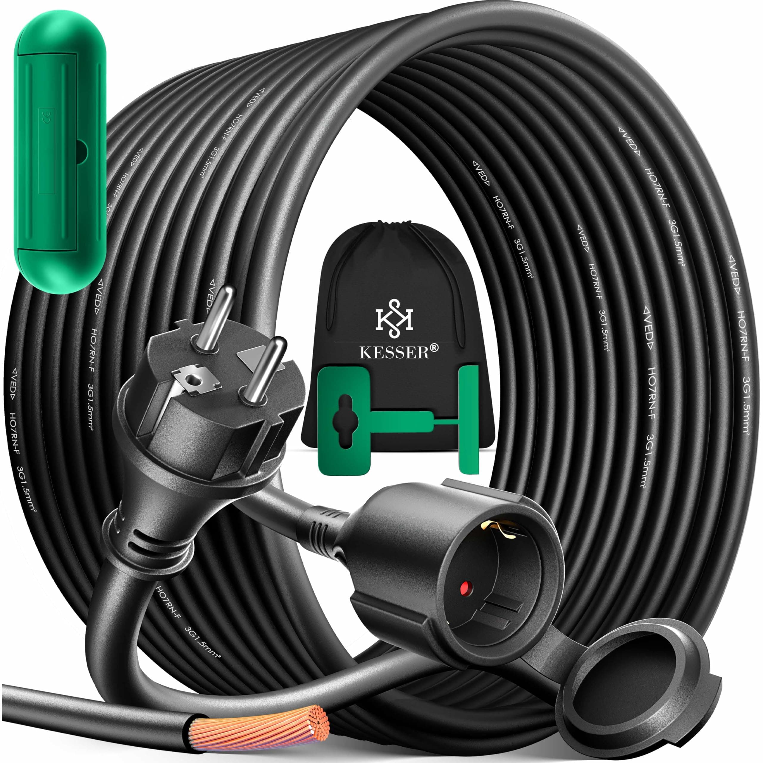 KESSER® Verlängerungskabel 25m mit Schutzkappe Outdoor - für Innenbereich Außenbereich - Verlängerung Stromkabel – 230 V IP44 - mit Schuko Stecker - Schutzkontakt Baustellenkabel Schutzkontaktstecker