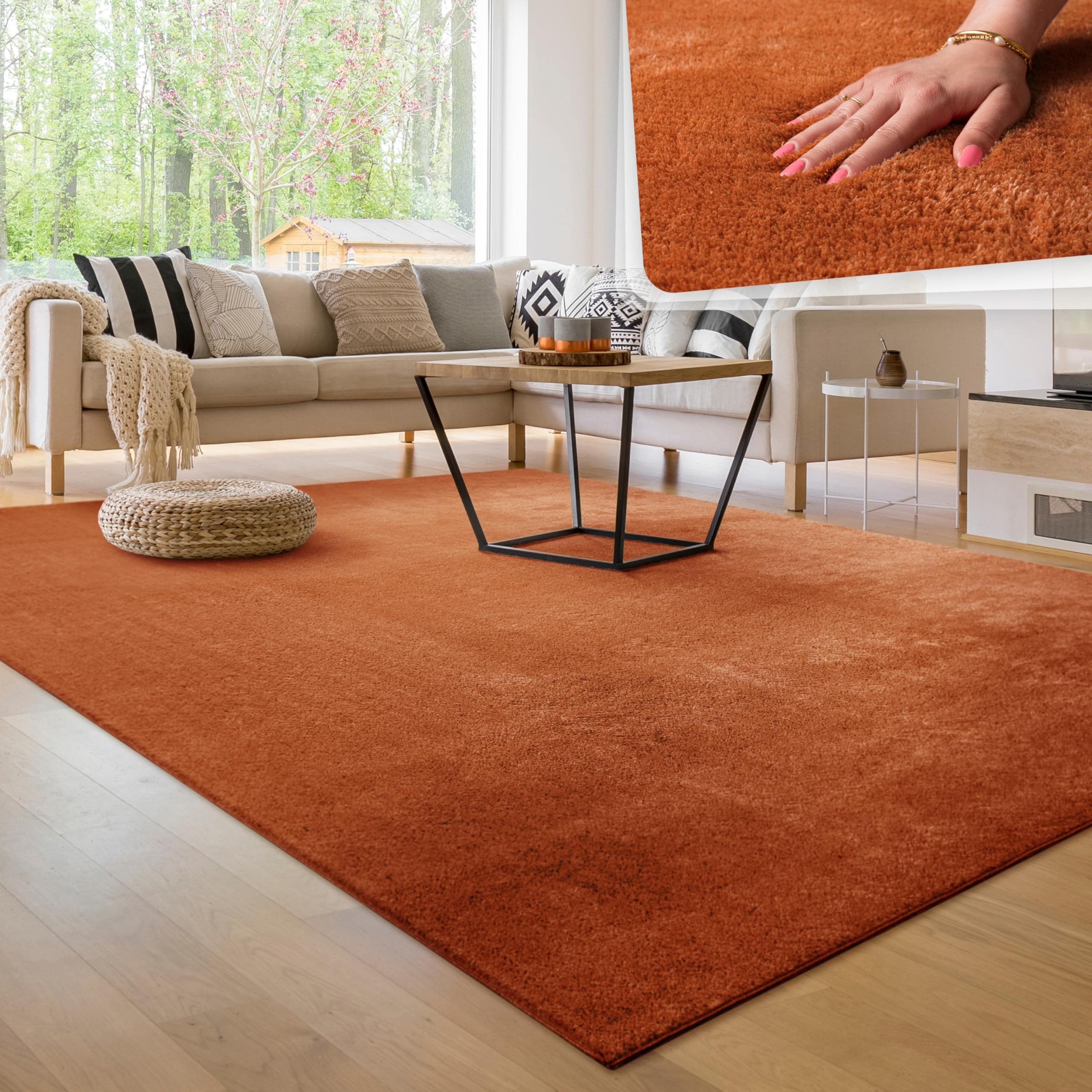 Paco Home Tapis Salon Moelleux Ultra Doux à Poils Courts - Antidérapant, Lavable, Confort Idéal pour Salon et Chambre, Dimension:200x280 cm, Couleur:Cuivre