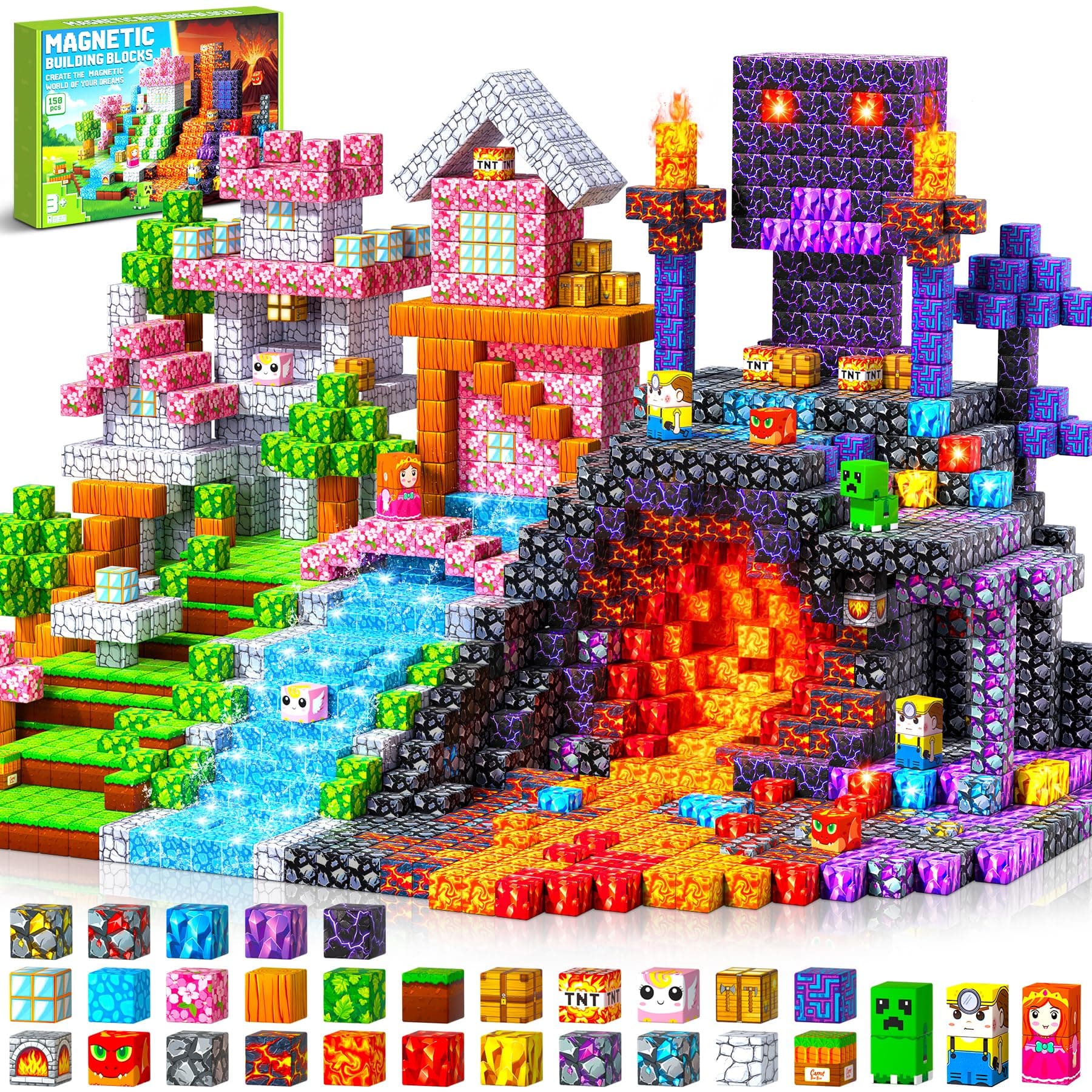 LUVTOY Costruzioni Magnetiche per Bambini - 150 Pezzi Costruzioni cubi magnetici per Bambini - Giochi blocchi Magnetici per Bambino 3 4 5 6 7 8 9 10 Anni - Pasqua Regali di Compleanno 3-10 Anni Natale