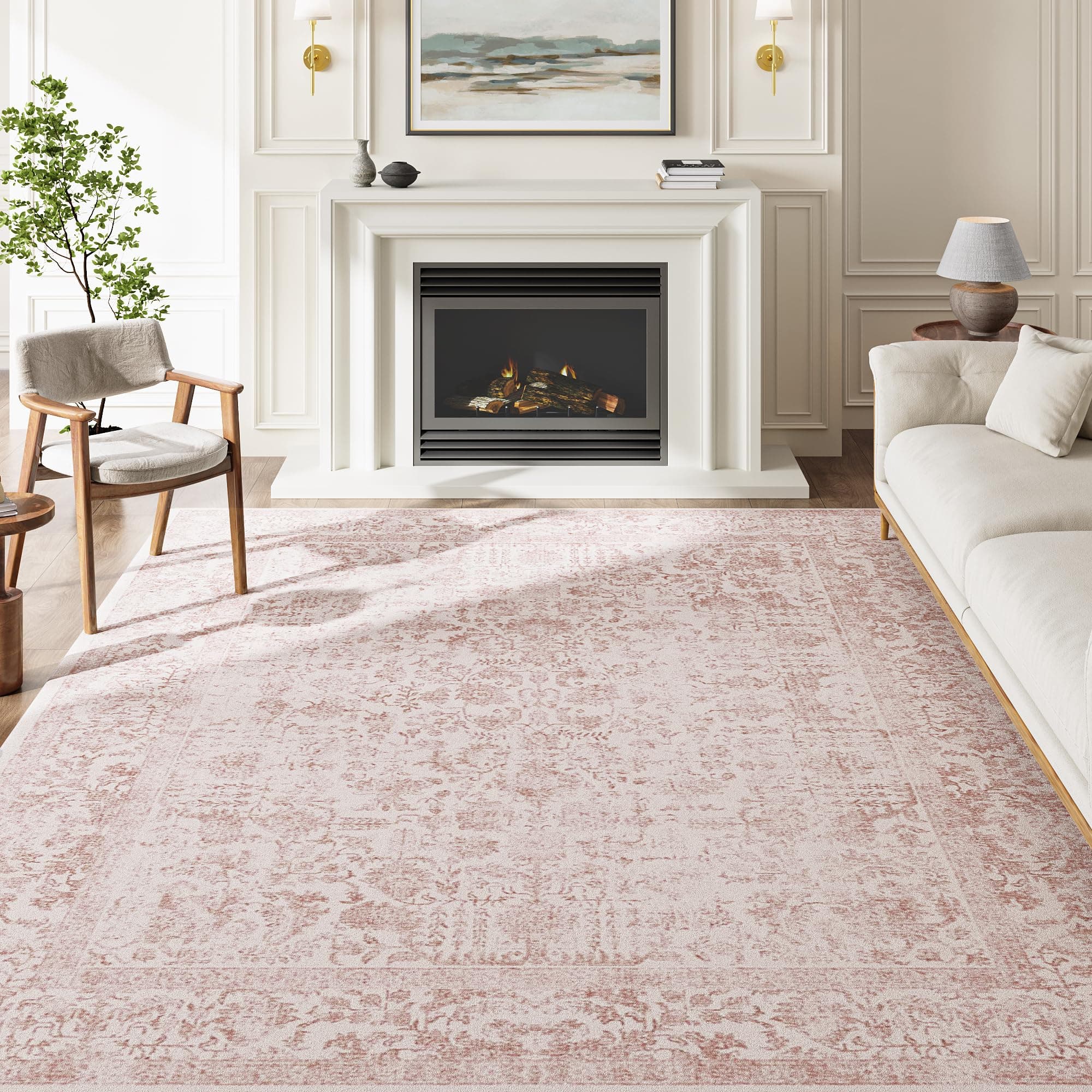 HUGEAR Vintage Tappeto Salotto Rosa Tappeti 240x300cm Soggiorno Antiscivolo Lavabile in Lavatrice Tapette Camera da Letto Sala Ufficio Bambina Bambino Pelo Corto Grande Carpet