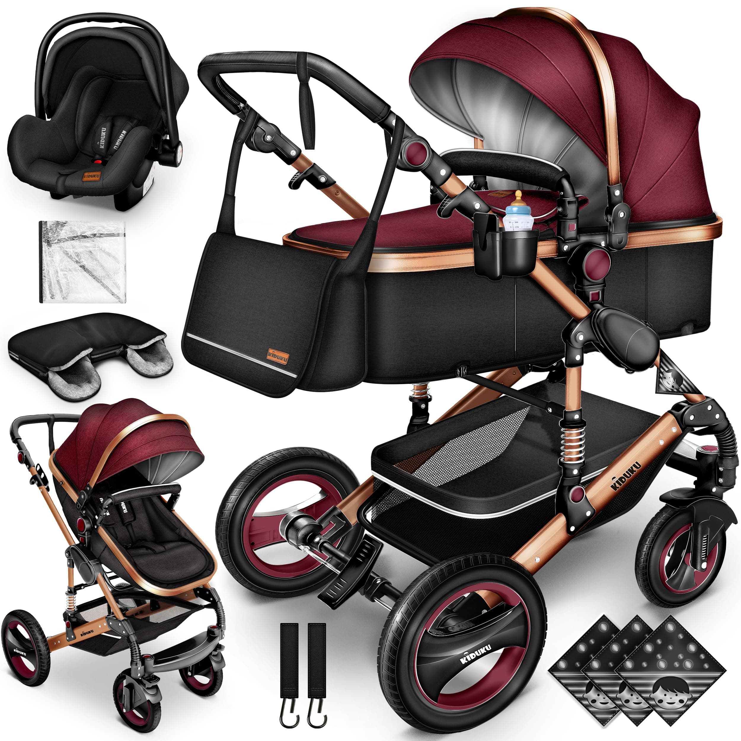 KIDUKU® Carrito de Bebé 3 en 1 | Silla de Paseo para Niños | Carricoche de 3 Piezas | Capazo, Cambiador, Cubrepiés | Sillita Coche Ligera Infantil ECE R129