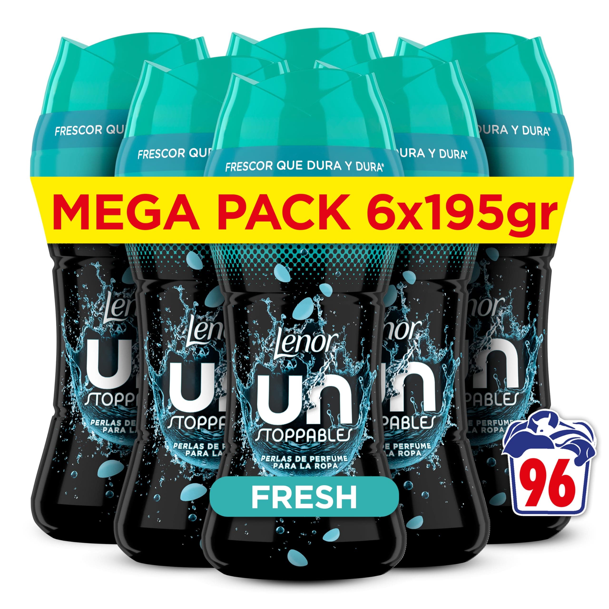 Lenor UNstoppables Perlas de Perfume para la Ropa, 96 Lavados (6 x 195g), Suavizante con Fragancia Fresca, Potenciador de Frescor