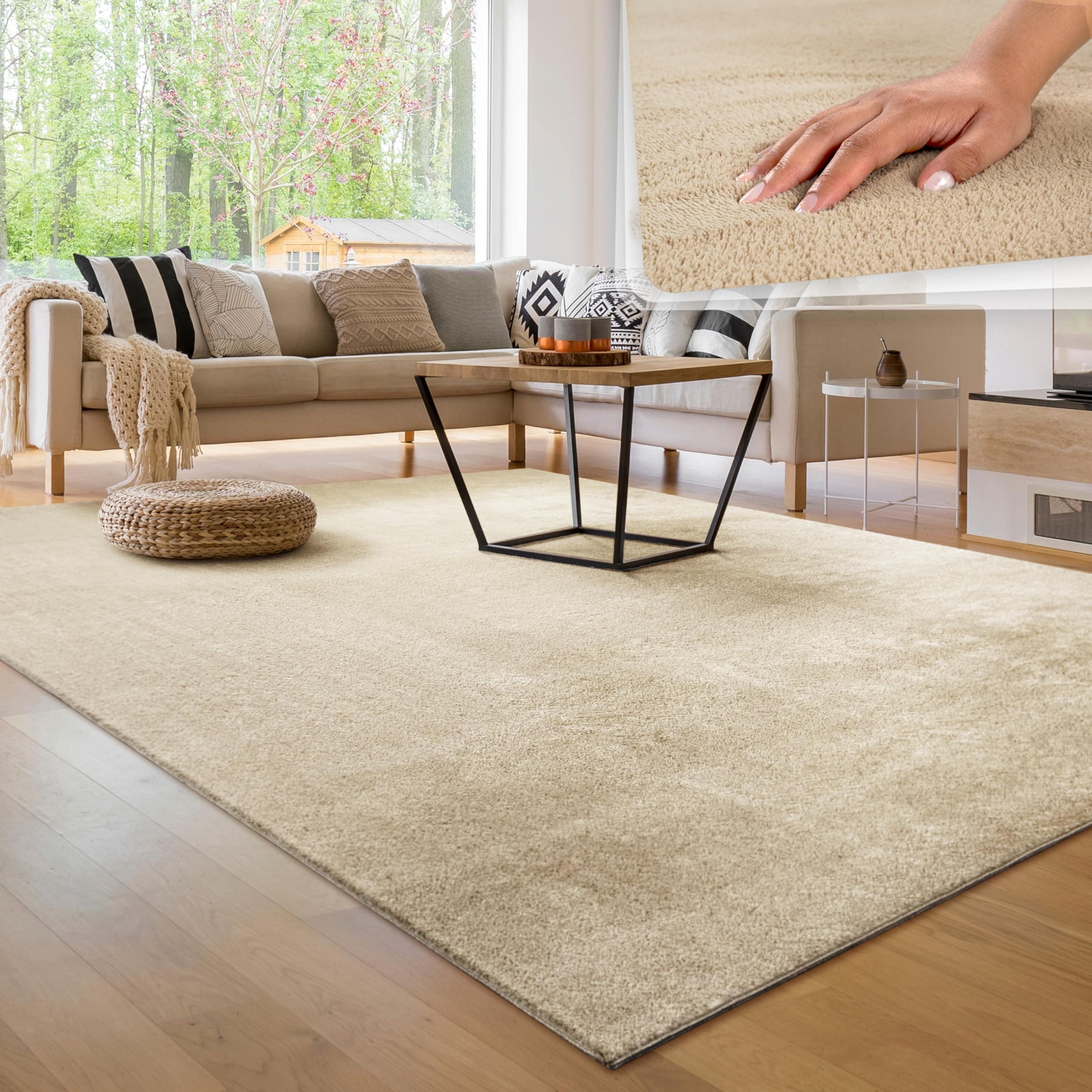 Paco Home Moderner Kuscheliger Wohnzimmer Teppich Kurzflor waschbar flauschig Weich Einfarbig Felloptik zeitlos stilvoll rutschfest pflegeleicht, Grösse:240x340 cm, Farbe:Beige 2