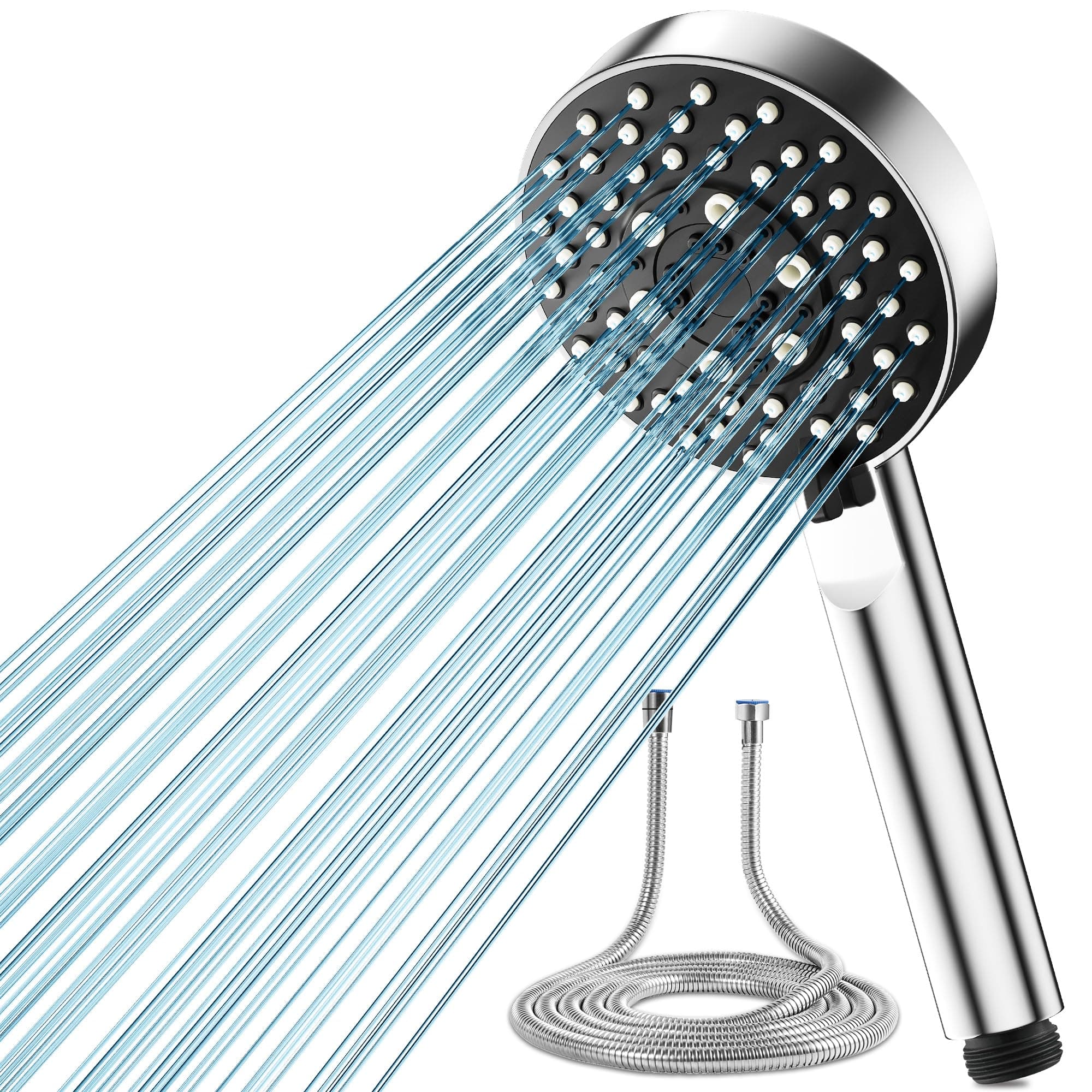 Alcachofa de ducha y tubo flexible de 2 m, antical, de alta presión, 5 modos de pulverización, con diseño turbo para bajar la presión del agua