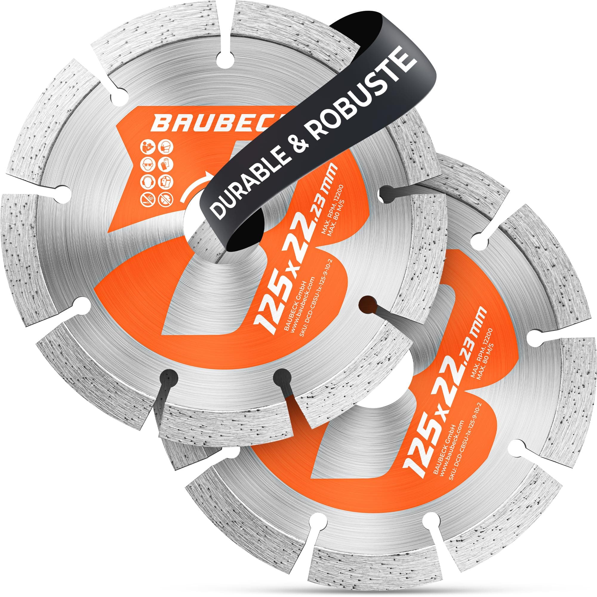 BAUBECK Lot de 2 Disques Diamant 125 mm pour Pierre et Béton | Disque à Tronçonner Haute Performance, Compatible avec Meuleuse d'Angle Bosch, Metabo