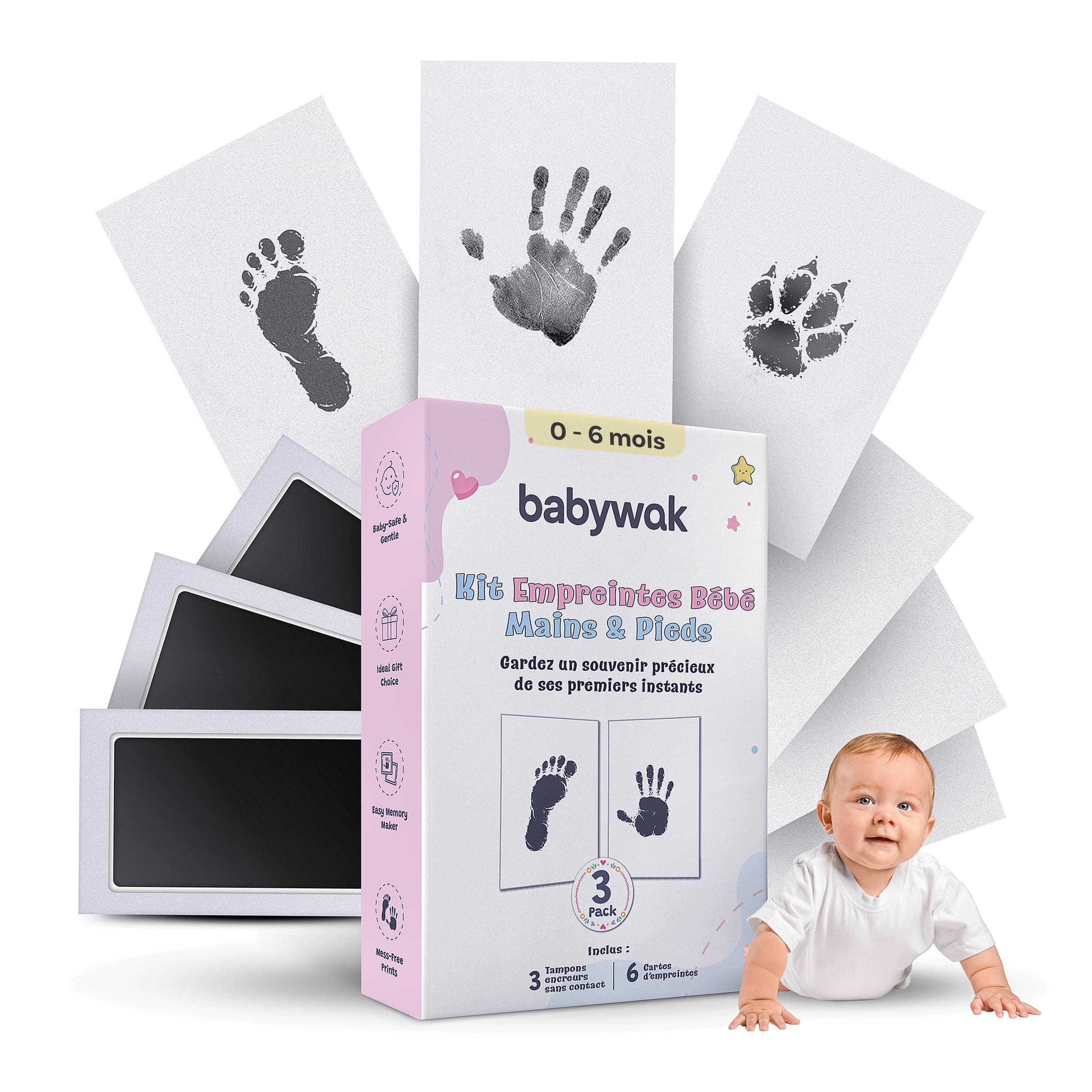 Kit Empreinte Bébé – Tampon Encre Clean Touch, Sûr & Sans Contact – Souvenir Naissance, Cadeau Baby Shower, Empreinte Main & Pied Nouveau-né (0 à 6 mois)