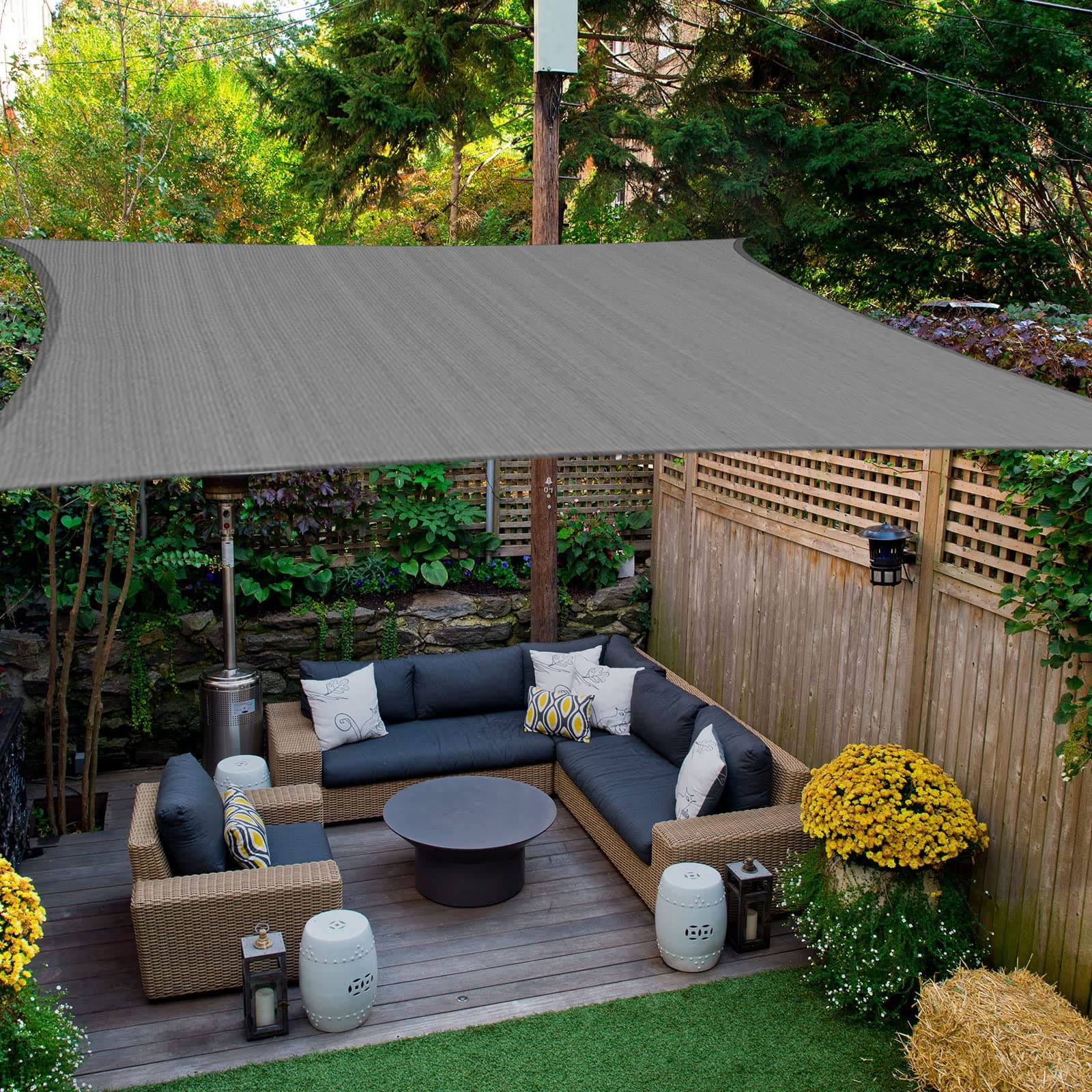 HAIKUS Toldo Vela Cuadrado 4x4 m, Vela de Sombra 4x4m HDPE, Transpirable, Resistente y 98% Protección Rayos UV para Exterior, Jardín, Terrazas (Gris/Grafito)