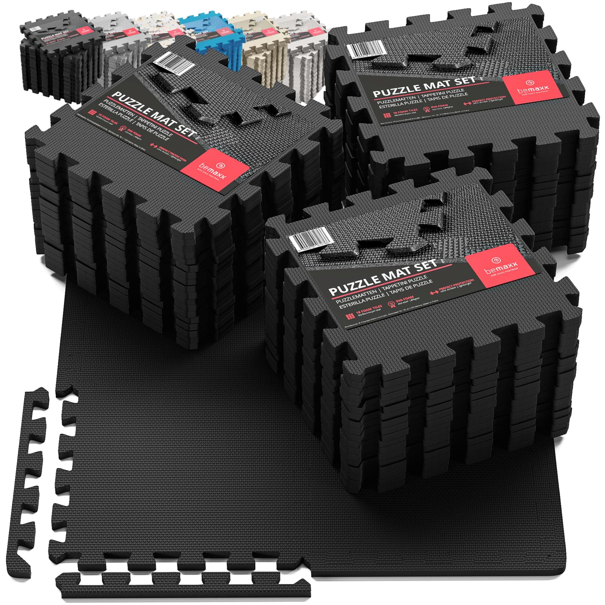 Esterilla Fitness Puzzle para Suelos de Gimnasio | Set de Protección Goma Espuma Losas Caucho para Máquinas de Deporte, Alfombrilla Protector Expandible Tatami Tapiz Alfombra Gym – Set de 3