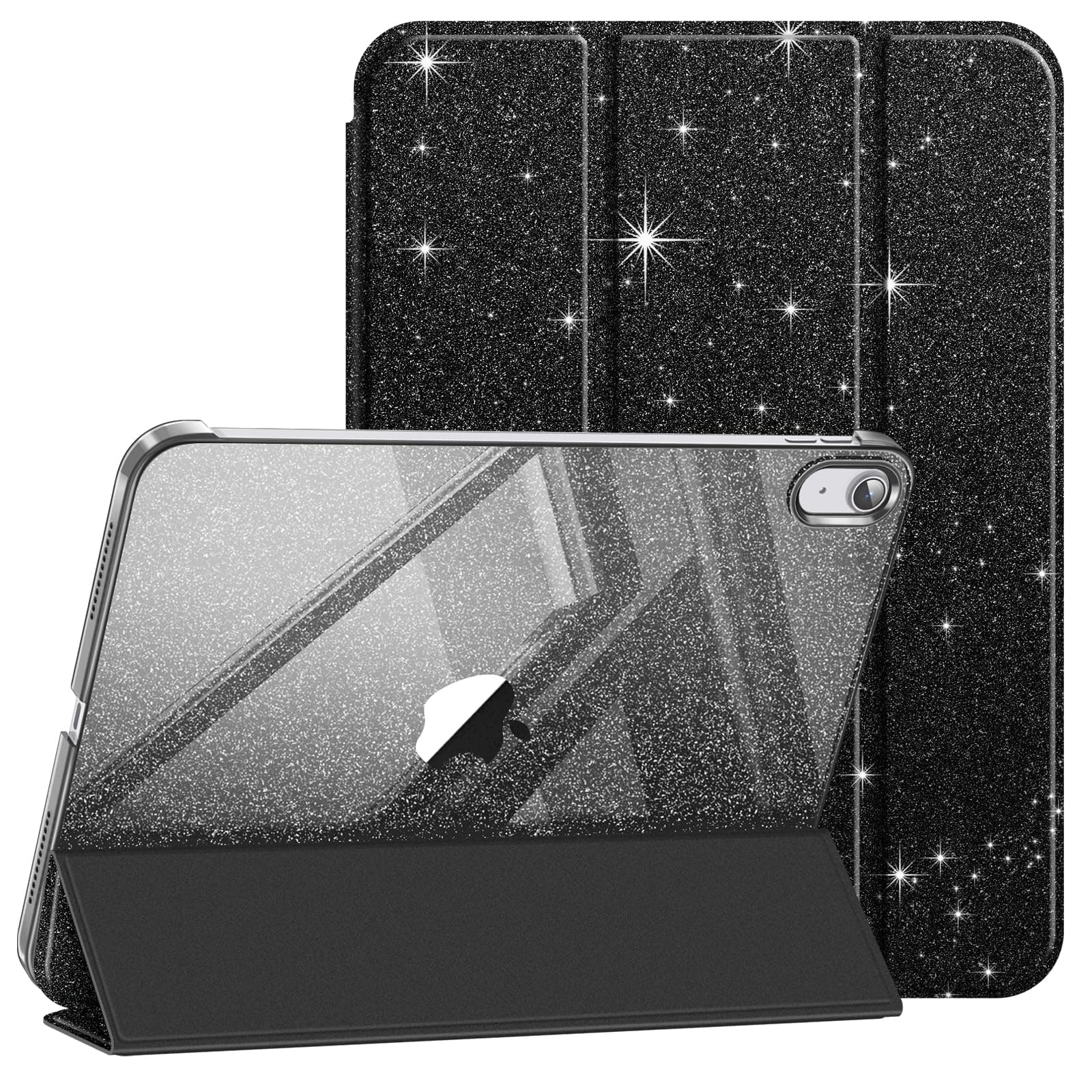 Fintie Hülle für iPad 11. Generation 2025 11 Zoll (A16), iPad 10. Generation 10.9 Zoll 2022 - Ultradünn Schutzhülle mit transparenter Rückseite Abdeckung Case Cover, Auto Schlaf/Wach, Glitzer Schwarz