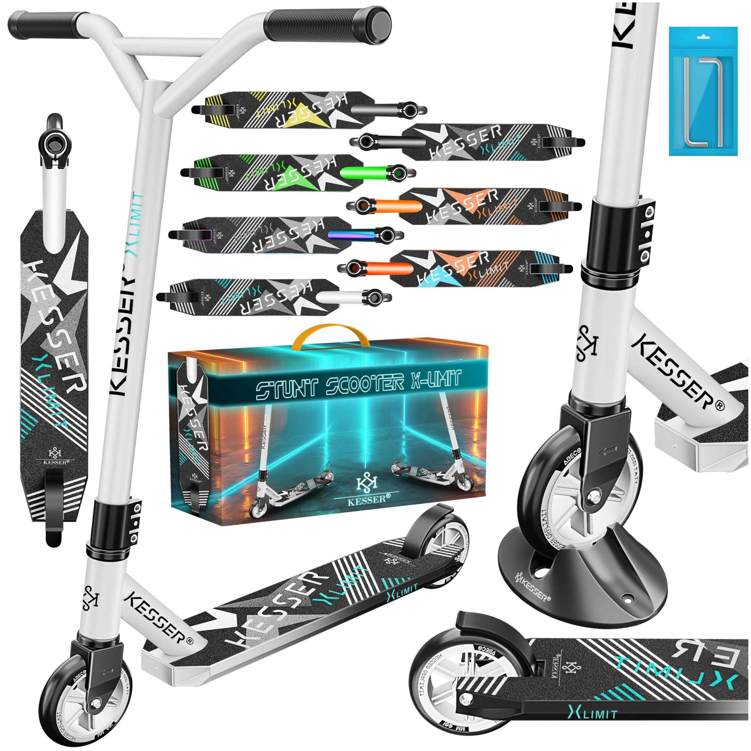 KESSER® Stunt Scooter X-Limit - 360° Lenkung Robuster Funscooter Stuntscooter mit ABEC 9 Kugellagern, 100 mm PU Räder, Kickscooter Tretroller Cityroller Trick Roller für Kinder Erwachsene