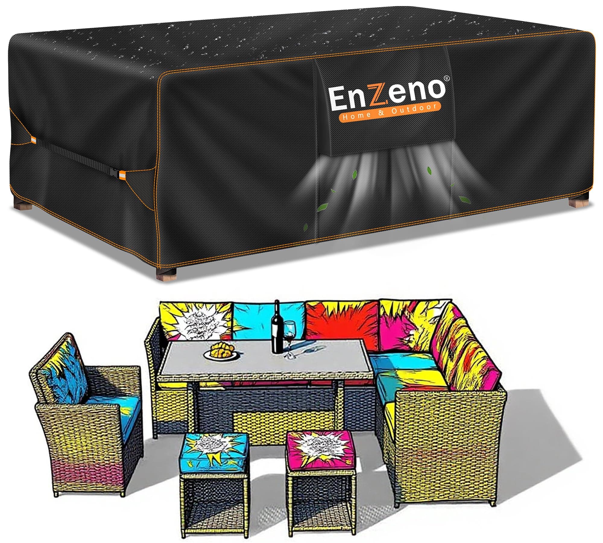 Enzeno Housse Salon de Jardin Exterieur,Housse Table de Jardin Imperméable,420D Tissu Oxford Housses pour Mobilier de Jardin,Bache Protection pour Meubles avec évent（200x160x74cm）