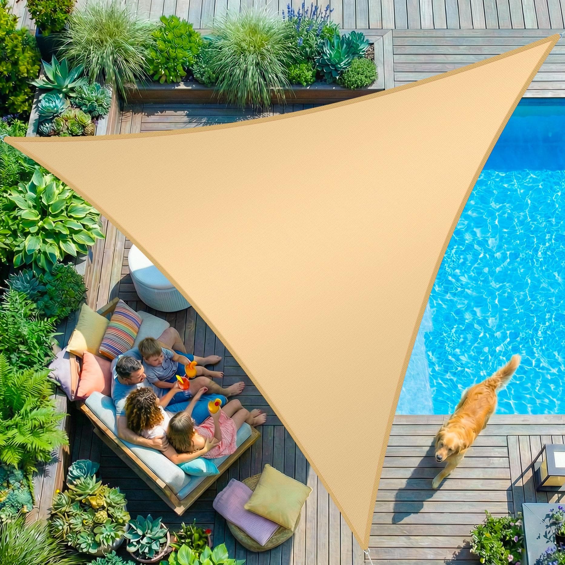 KESSER® Sonnensegel Sonnenschutz Windschutz | HDPE Gewebe | wasserabweisend & windabweisend | Dreieck 5x7x7m | 5-Fach quer vernäht robust & stabil Schattenspender Garten Balkon Terrasse Sand