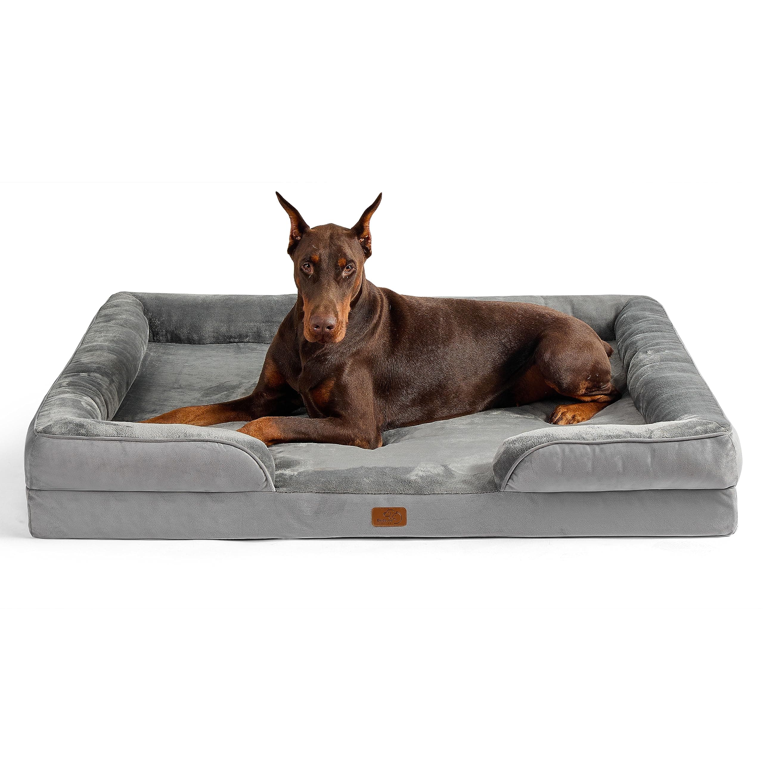 Bedsure Sofá Perro Ortopédica Extra Grande - Cama Perro Viscoelastica y Lavable, Colchon Perro con Funda Desenfundable y Forro Impermeable, Gris, XXL