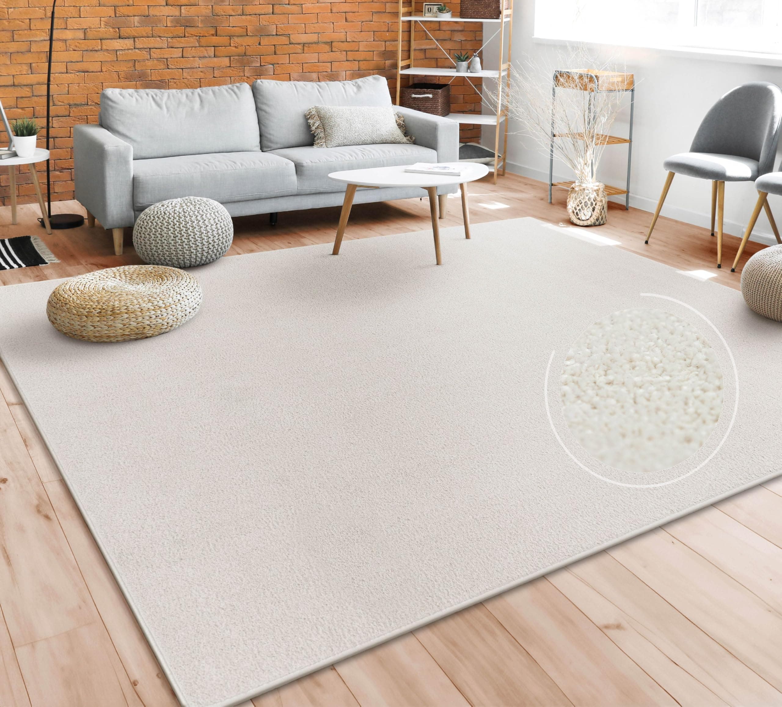 Paco Home Teppich Wohnzimmer Schlafzimmer Esszimmer Kurzflor Moderne Optik Einfarbig Pastell, Grösse:160x220 cm, Farbe:Creme