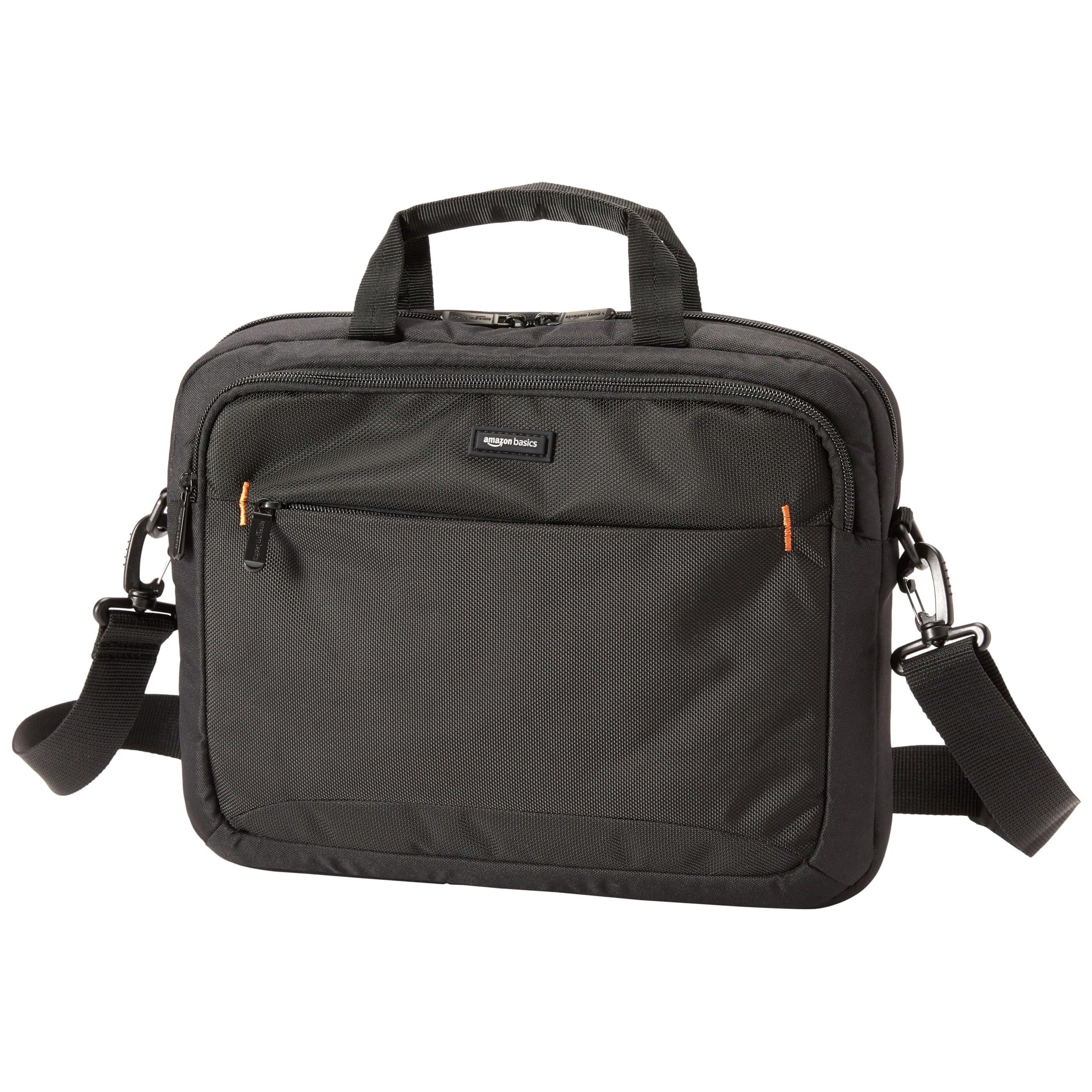 Amazon Basics kompakte Laptoptasche, Umhängetasche/Tragetasche mit Taschen zur Aufbewahrung von Zubehör, für Laptops bis zu 14 Zoll (35,6 cm), Schwarz, 1 Stück