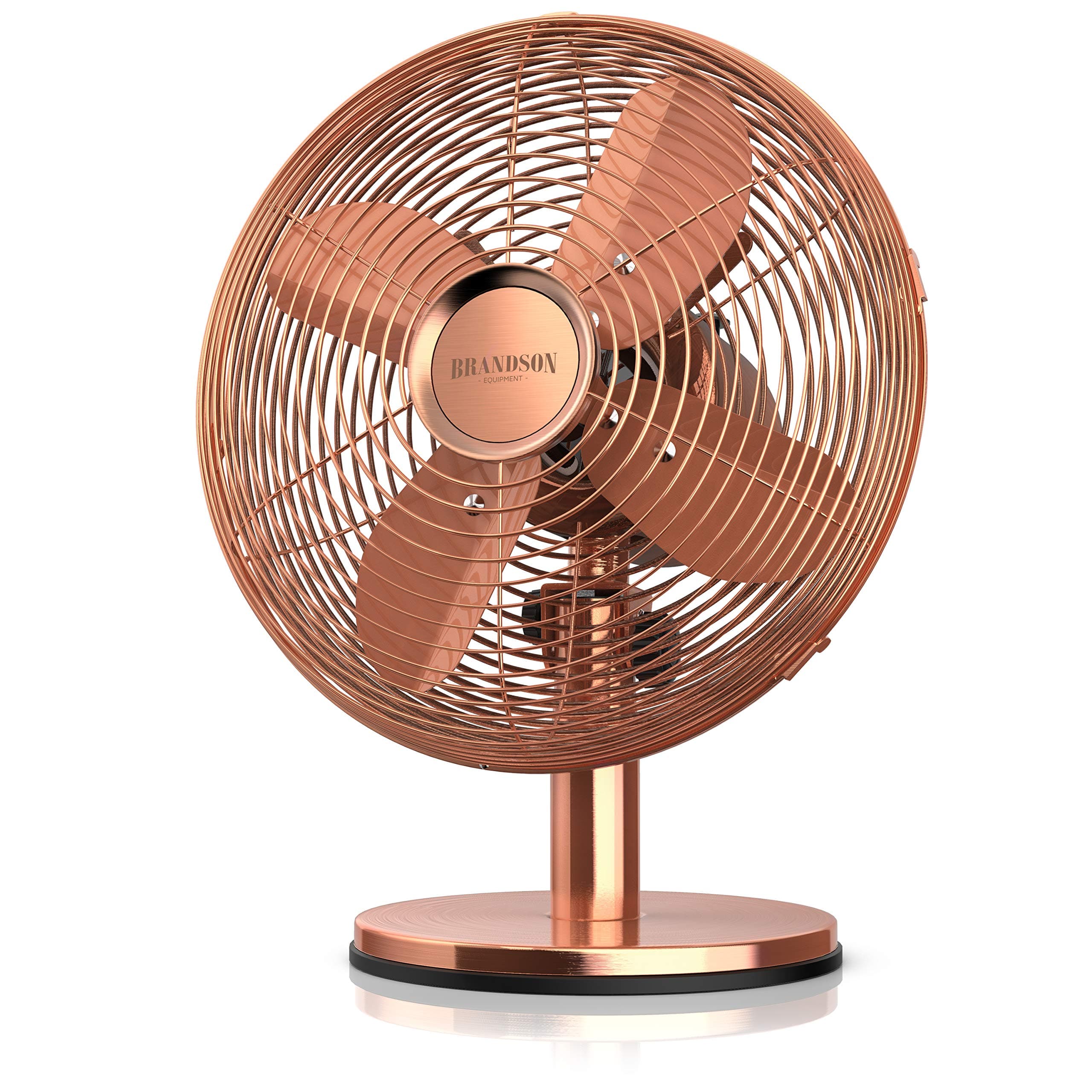 Brandson - Tischventilator im Kupfer Design - Ventilator 3 Geschwindigkeitsstufen - mobiler Lüfter - Zuschaltbare 80° Oszillation - Neigungswinkel ca. 40° - robustes Voll-Metallgehäuse
