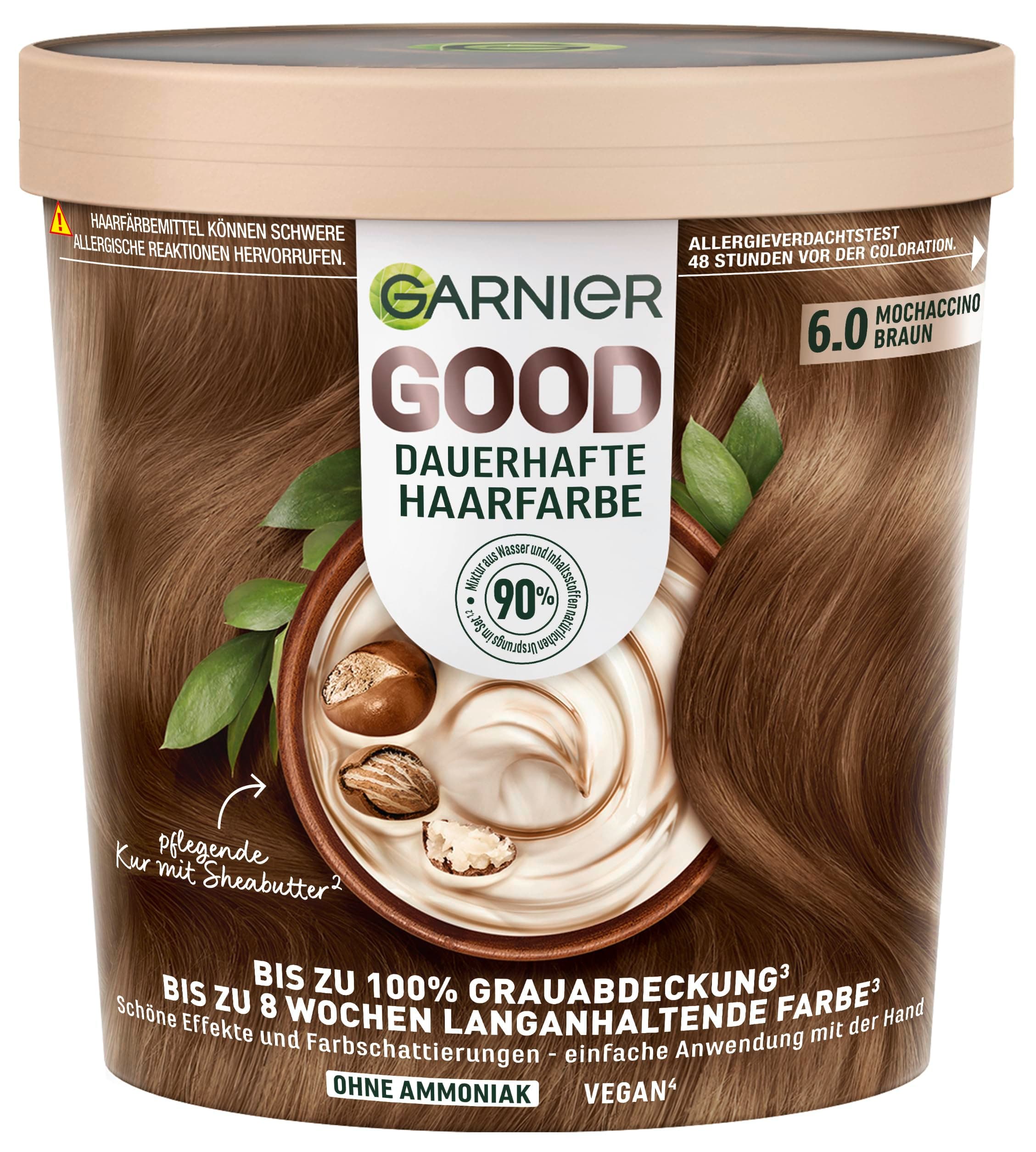 Garnier GOOD Dauerhafte Haarfarbe 6.0 Mochaccino Braun – Coloration ohne Ammoniak, bis zu 100% Grauabdeckung, 1 Stk.