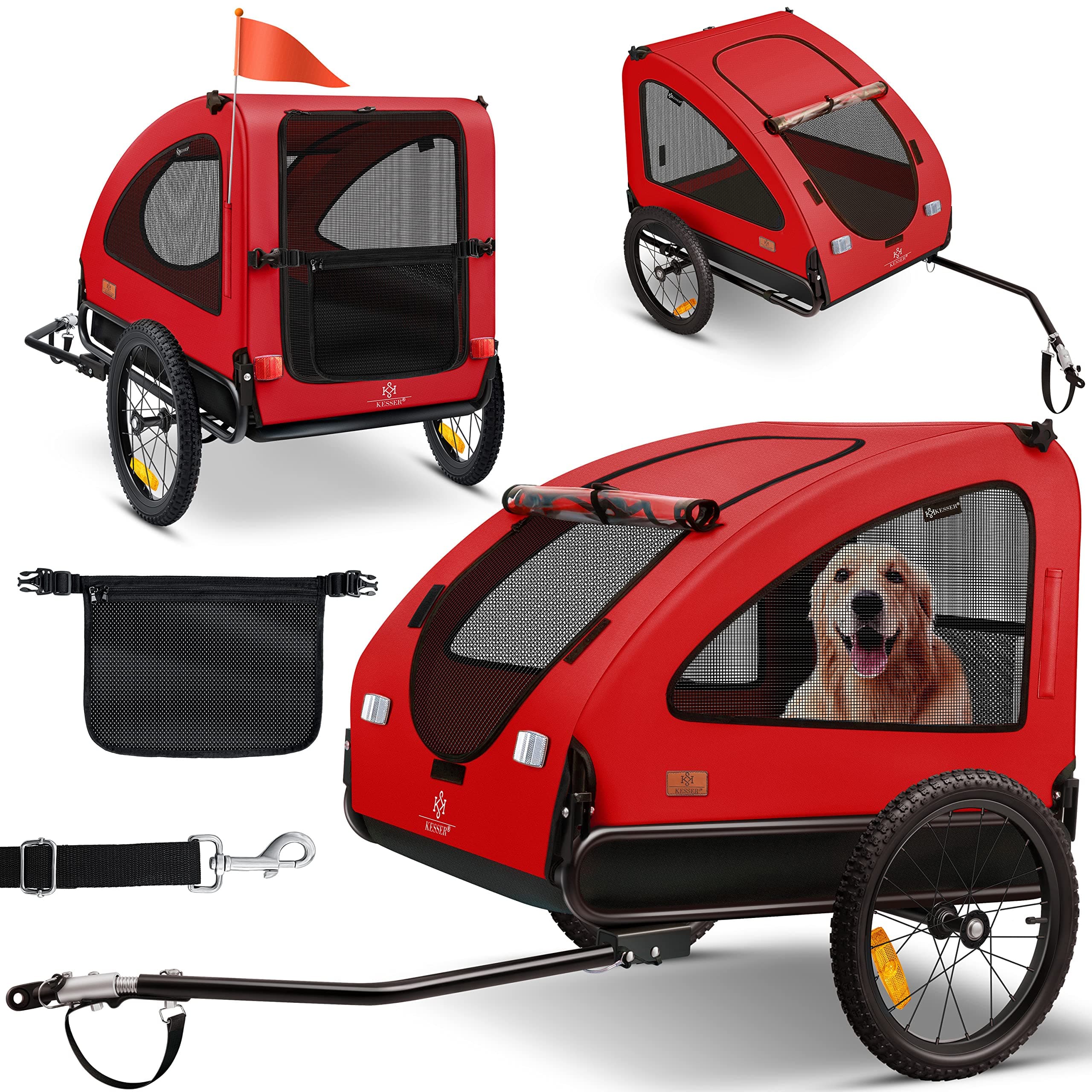 KESSER® Rimorchio per Cani 2in1, Carrello per Bicicletta, 250L circa di Volume, incl. Bandierina e Borsa, Pieghevole, SmartSpace Concept, Massima Capacità di Carico - 45 kg