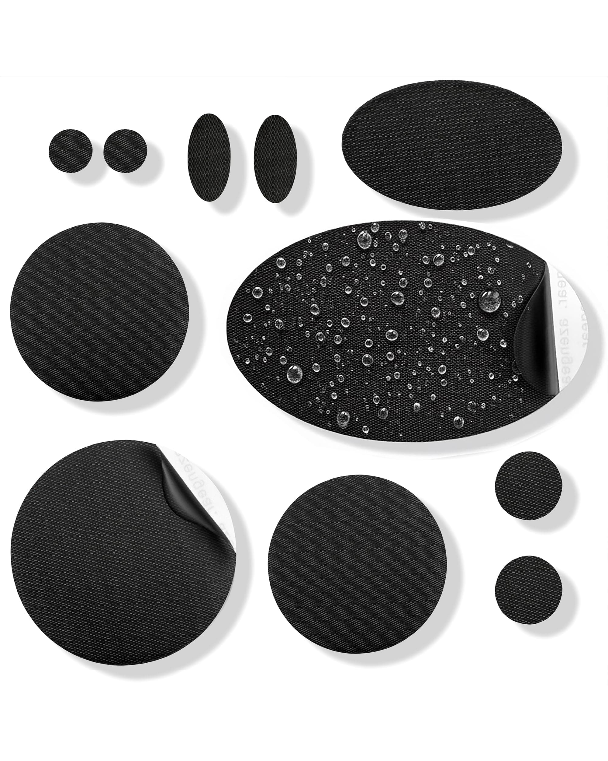 aZengear Toppe di riparazione (30+ colori) per piumini, giacche imbottite, tende, scarpe e tappezzeria, autoadesive, impermeabili, resistenti a strappi, freddo e calore (11 pezzi, nero)