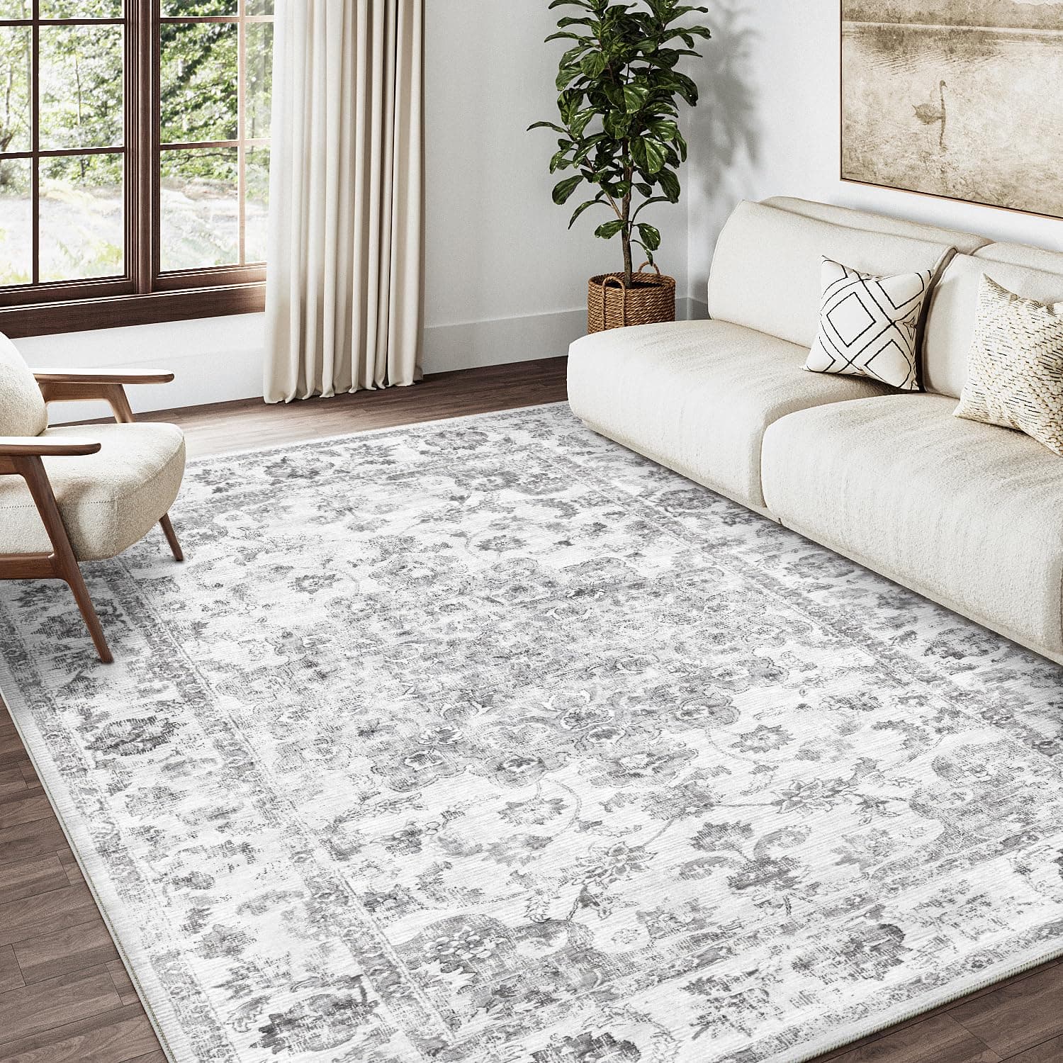 HUGEAR Gris Vintage Grande Alfombras Salon 200x300cm Antideslizante Lavable Lavadora Tapetes Comedor Recibidor Habitacion Juvenil Cocina Exterior Pelo Corto