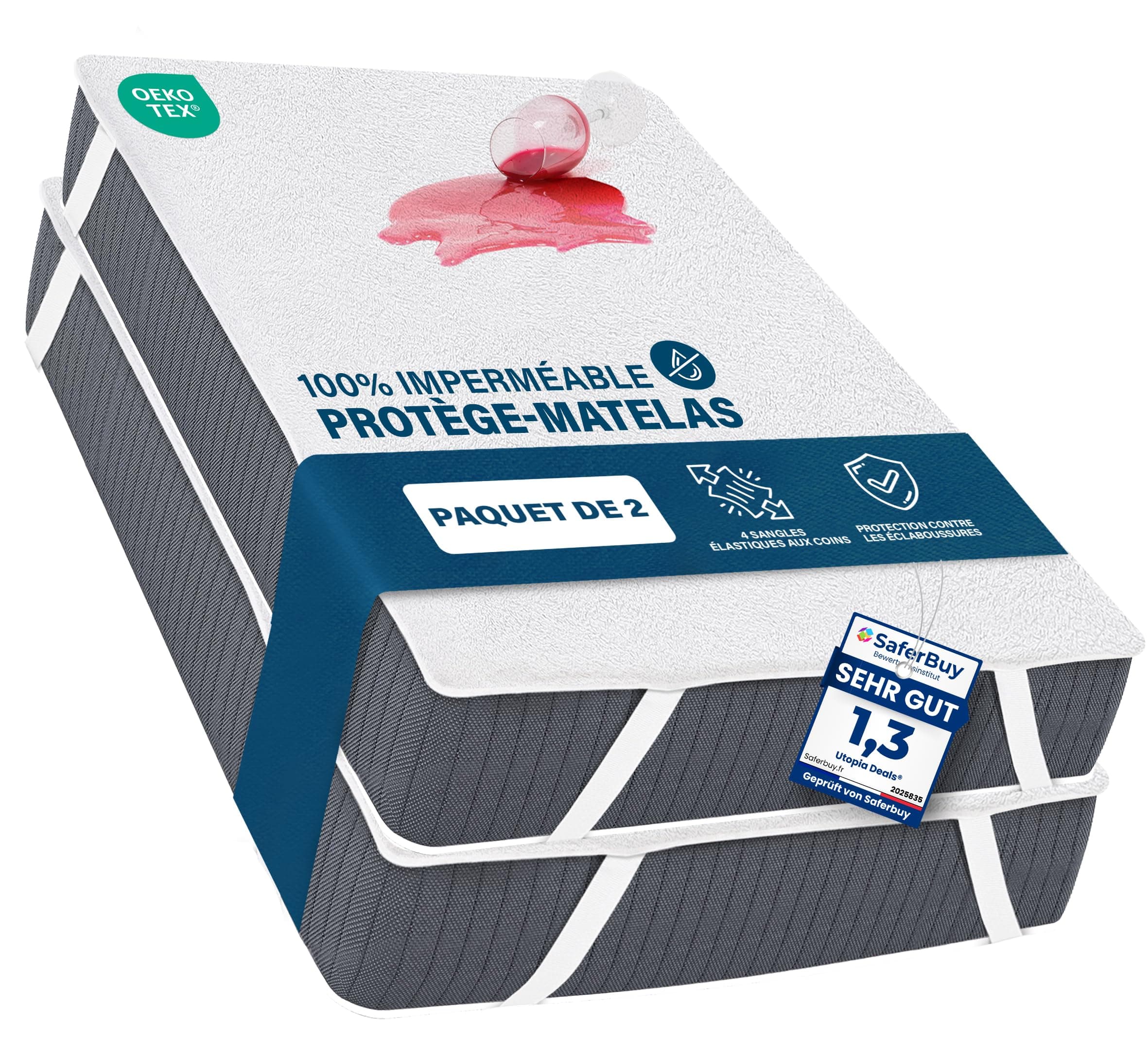 Utopia Bedding Protège Matelas 180 x 200 cm Imperméable (Paquet de 2), 4 Coins Elastiques, Certifié Oeko TEX, Alèse Drap Housse, Matelas Couvre, Respirant