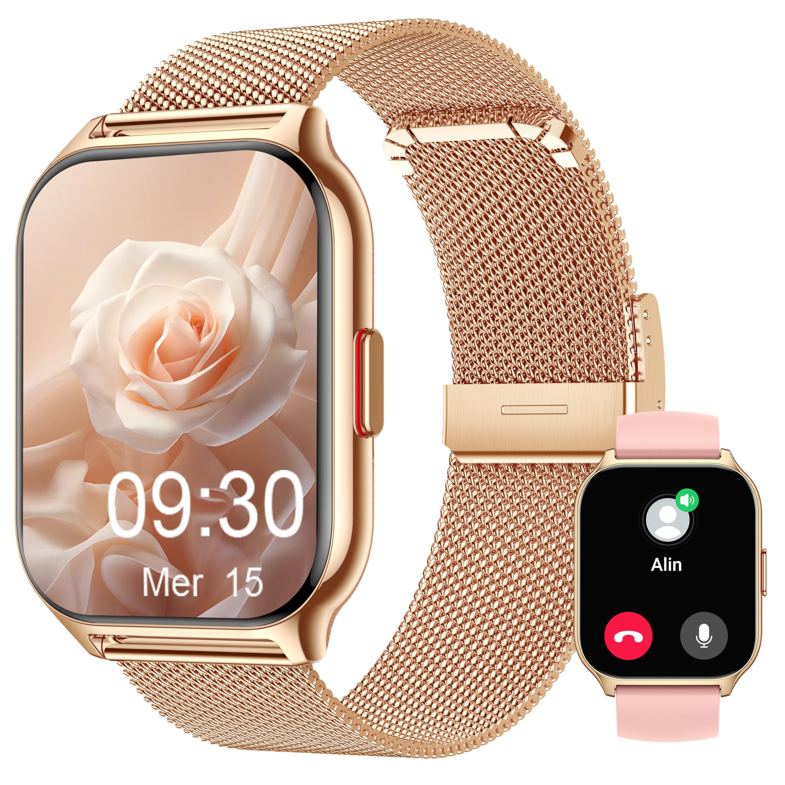Popglory Smartwatch, Uomo Donna Effettua/Risposta Chiamate Orologio, 100+ modalità Sportive Fitness, SpO2/Pressione Sanguigna/Sonno Monitor, 24H Cardiofrequenzimetro, Compatibile con iOS/Android